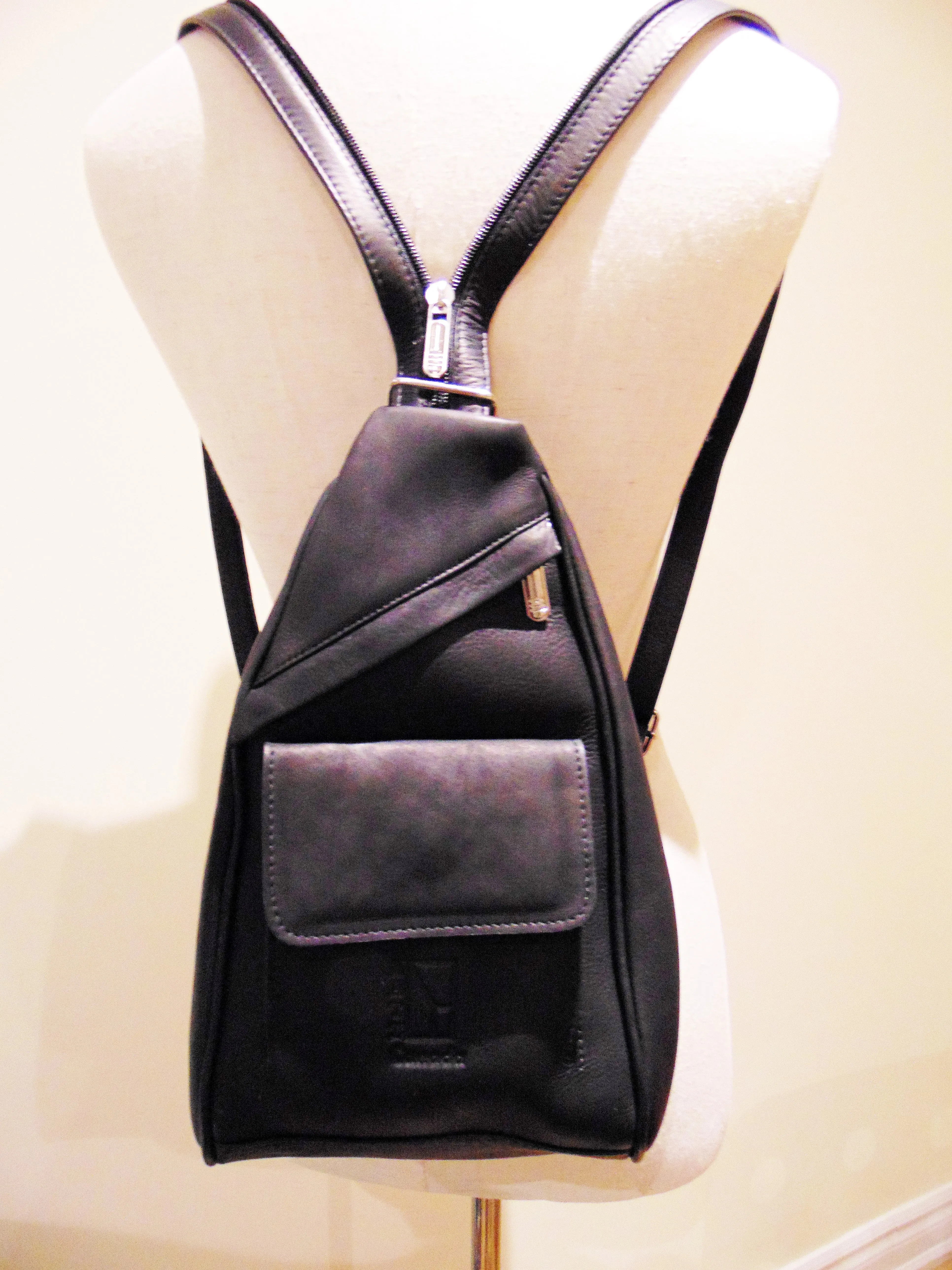 Black Leather Backpack & Purse