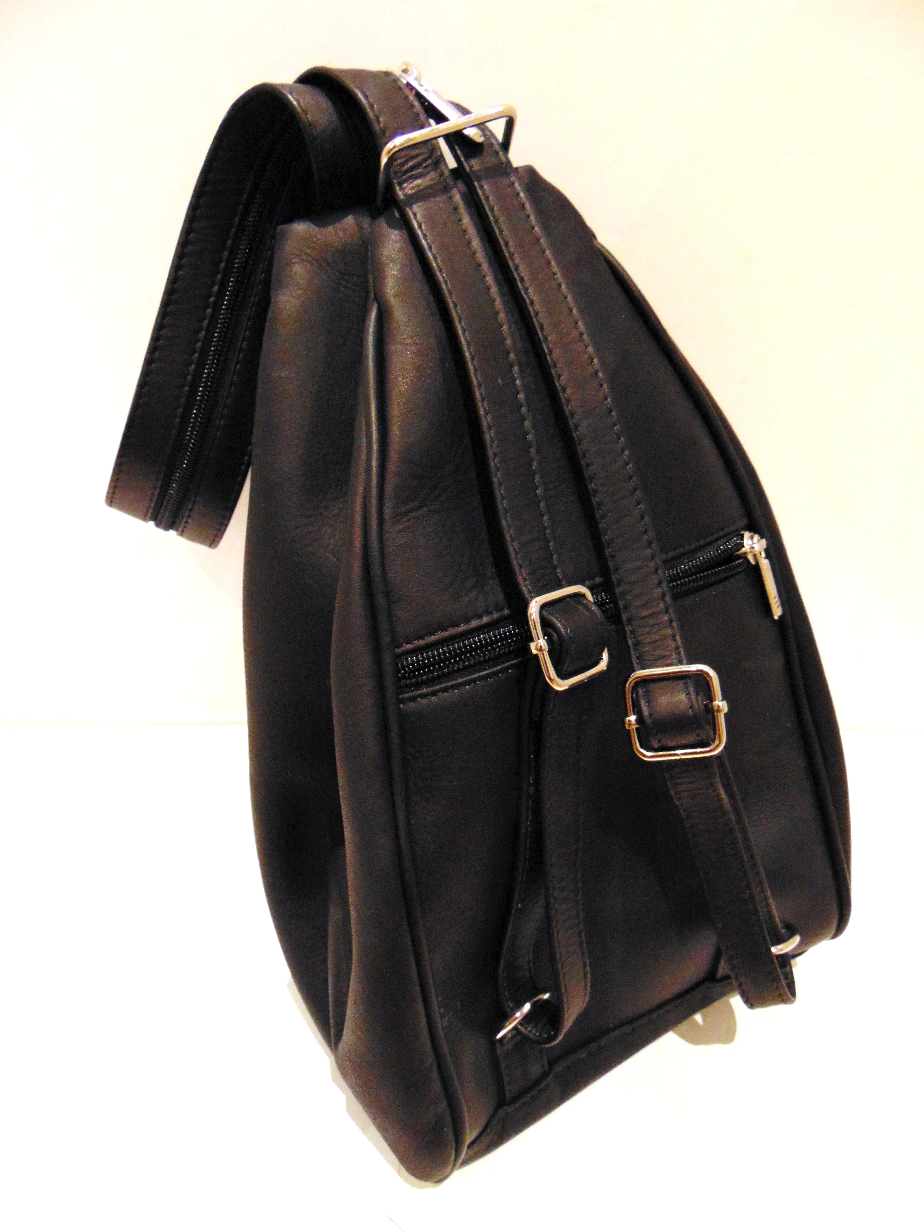 Black Leather Backpack & Purse