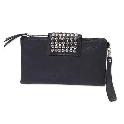 Black Leather Clutch w/Stainless Steel Studs