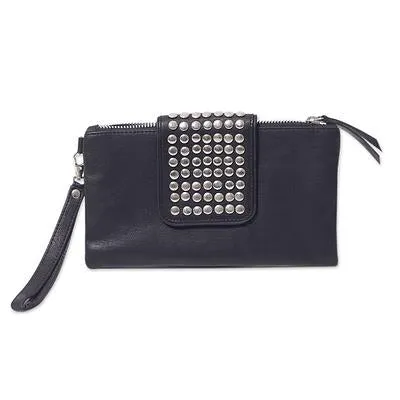 Black Leather Clutch w/Stainless Steel Studs