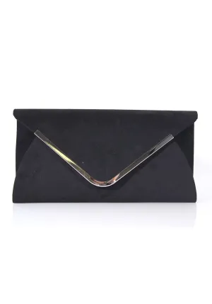 Black Rounded Clutch with Silver Detail
