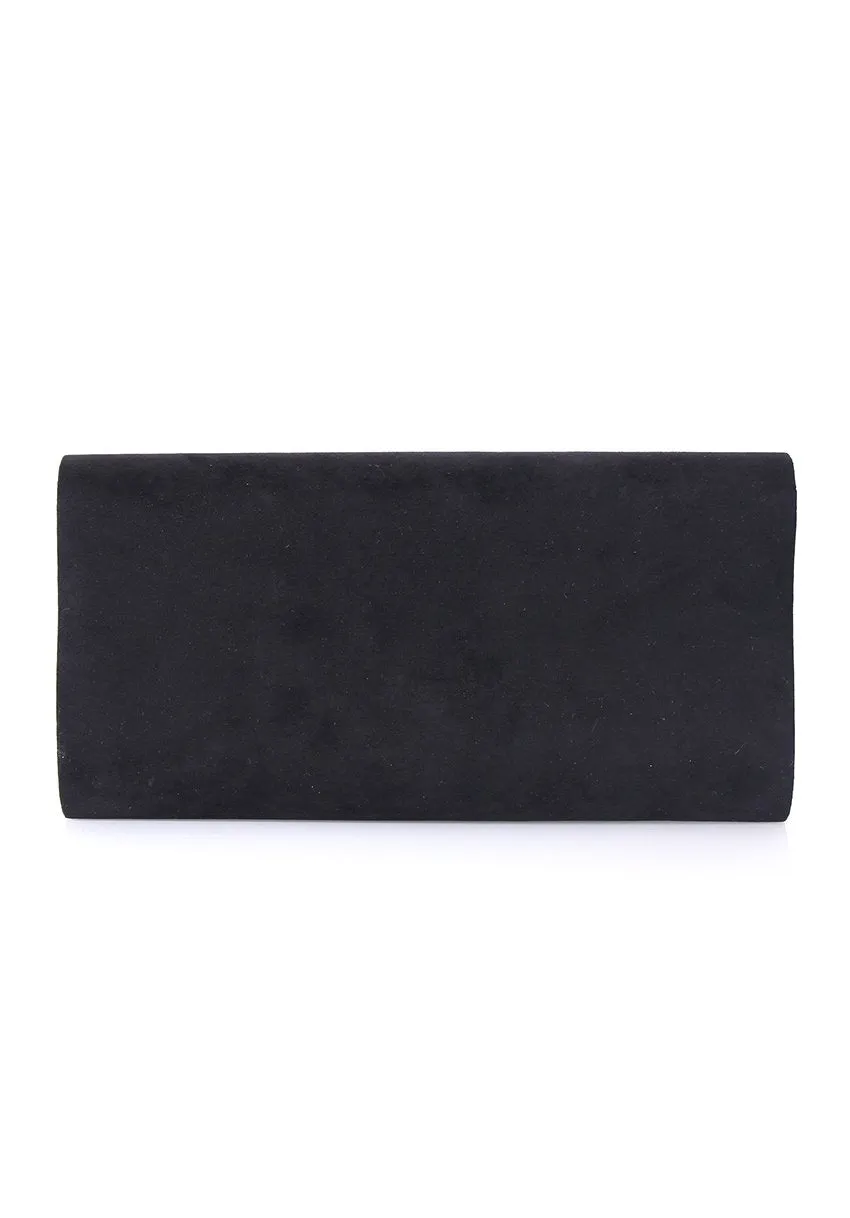 Black Rounded Clutch with Silver Detail
