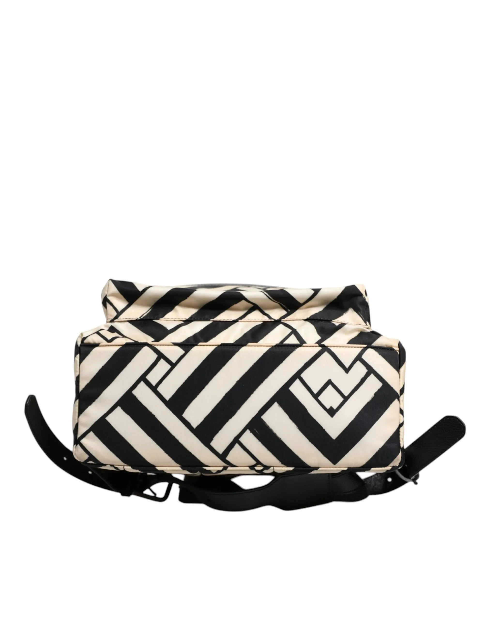Black White Nylon Leather Travel Back Pack Bag