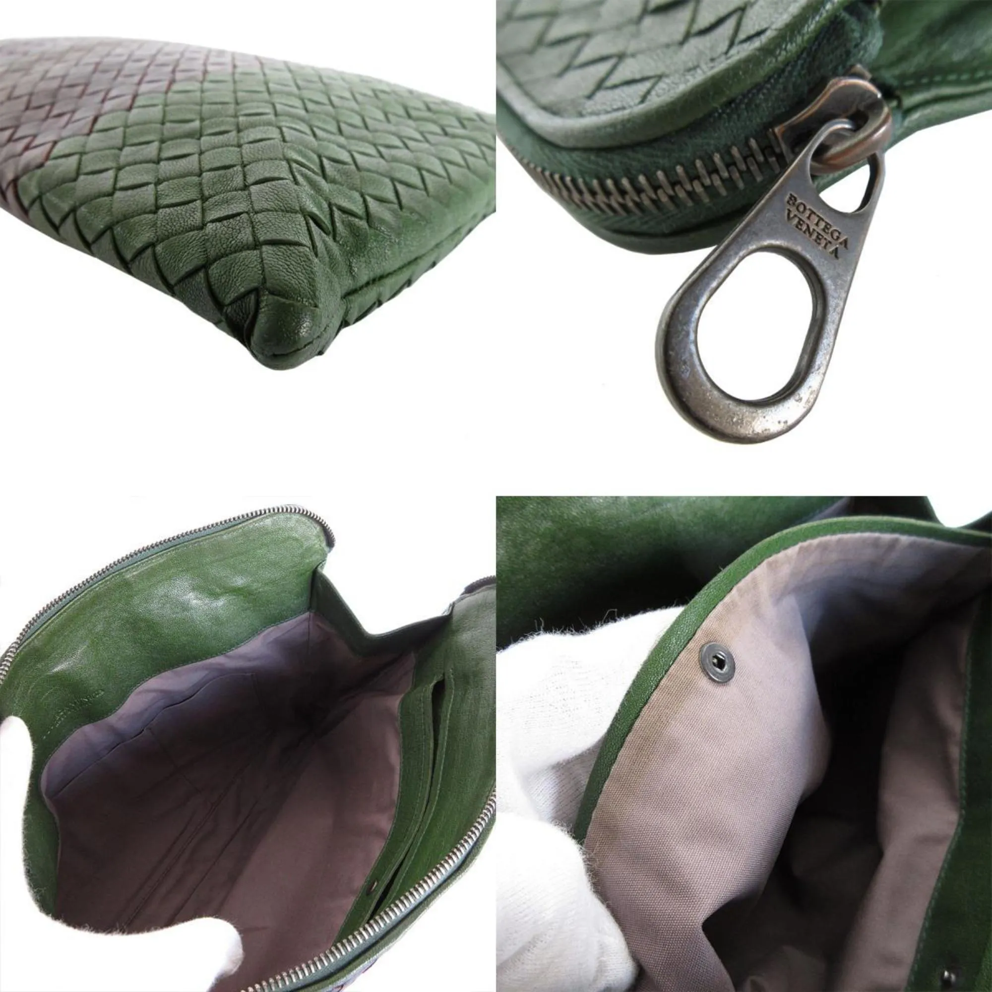 Bottega Veneta Clutch Bag Intrecciato Leather Green Brown Men's s0534a