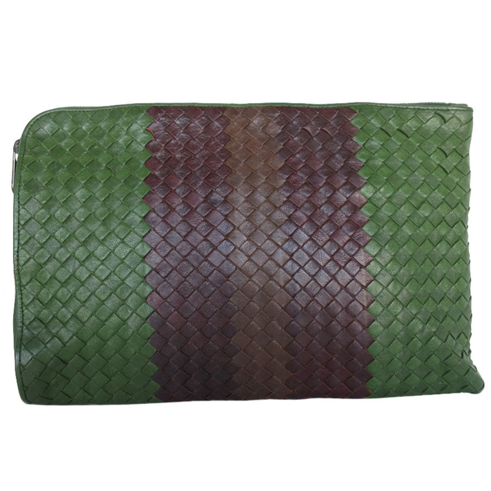 Bottega Veneta Clutch Bag Intrecciato Leather Green Brown Men's s0534a