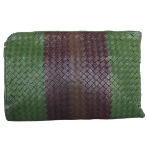 Bottega Veneta Clutch Bag Intrecciato Leather Green Brown Men's s0534a