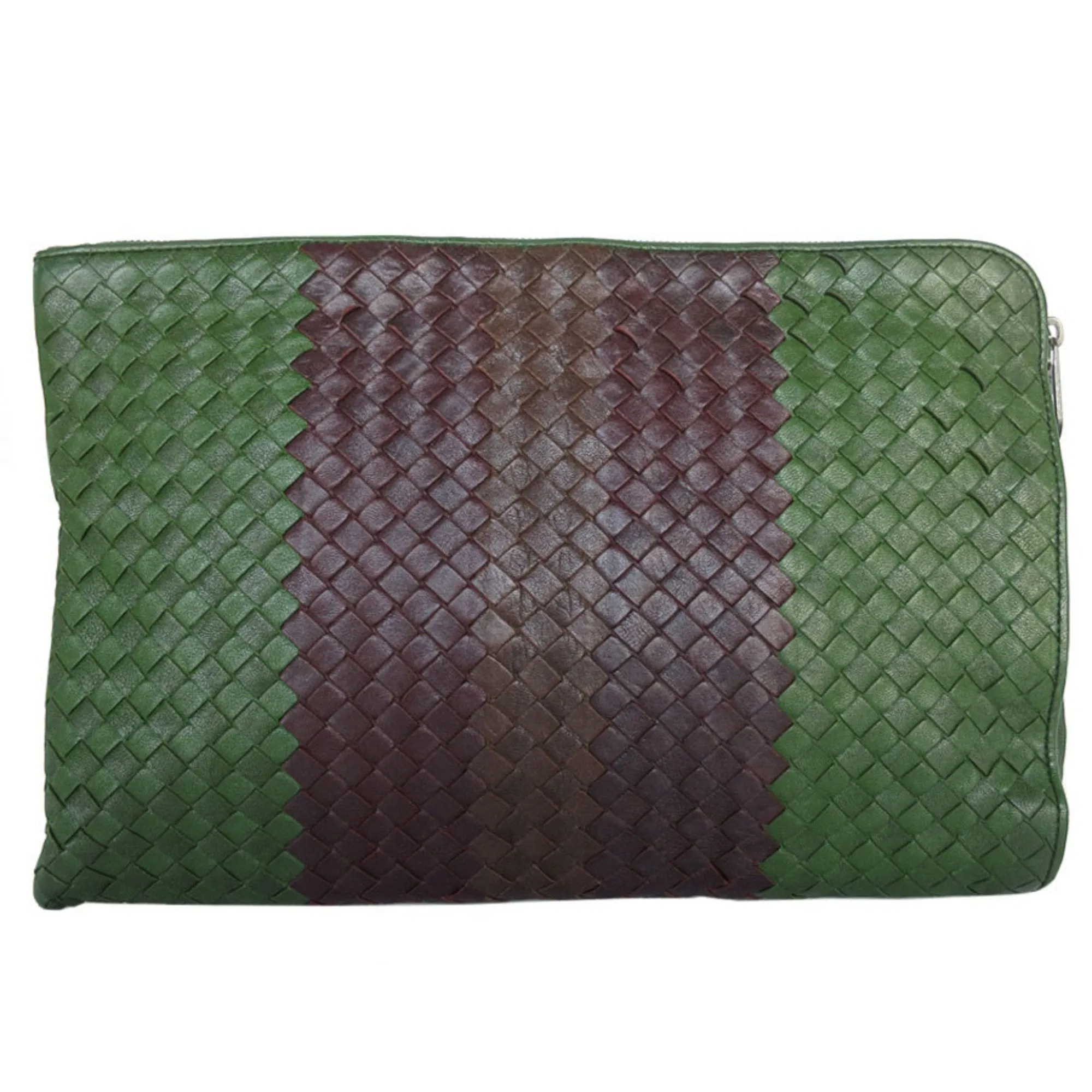 Bottega Veneta Clutch Bag Intrecciato Leather Green Brown Men's s0534a