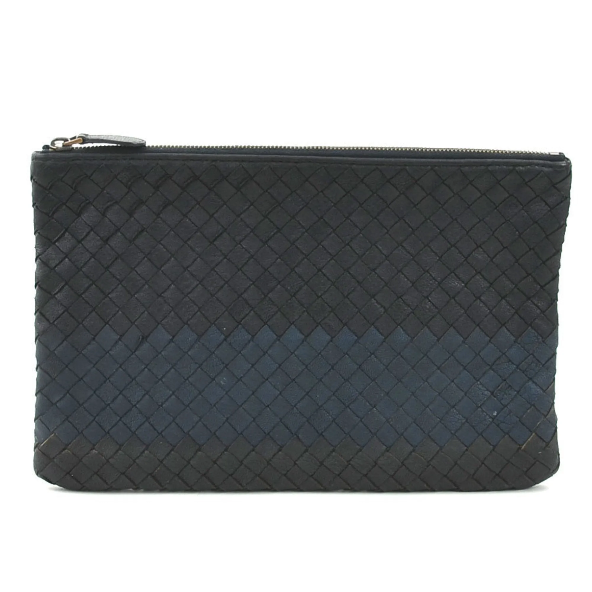 Bottega Veneta Clutch Bag Pouch Intrecciato Leather Black x Navy Men's Women's r10374a
