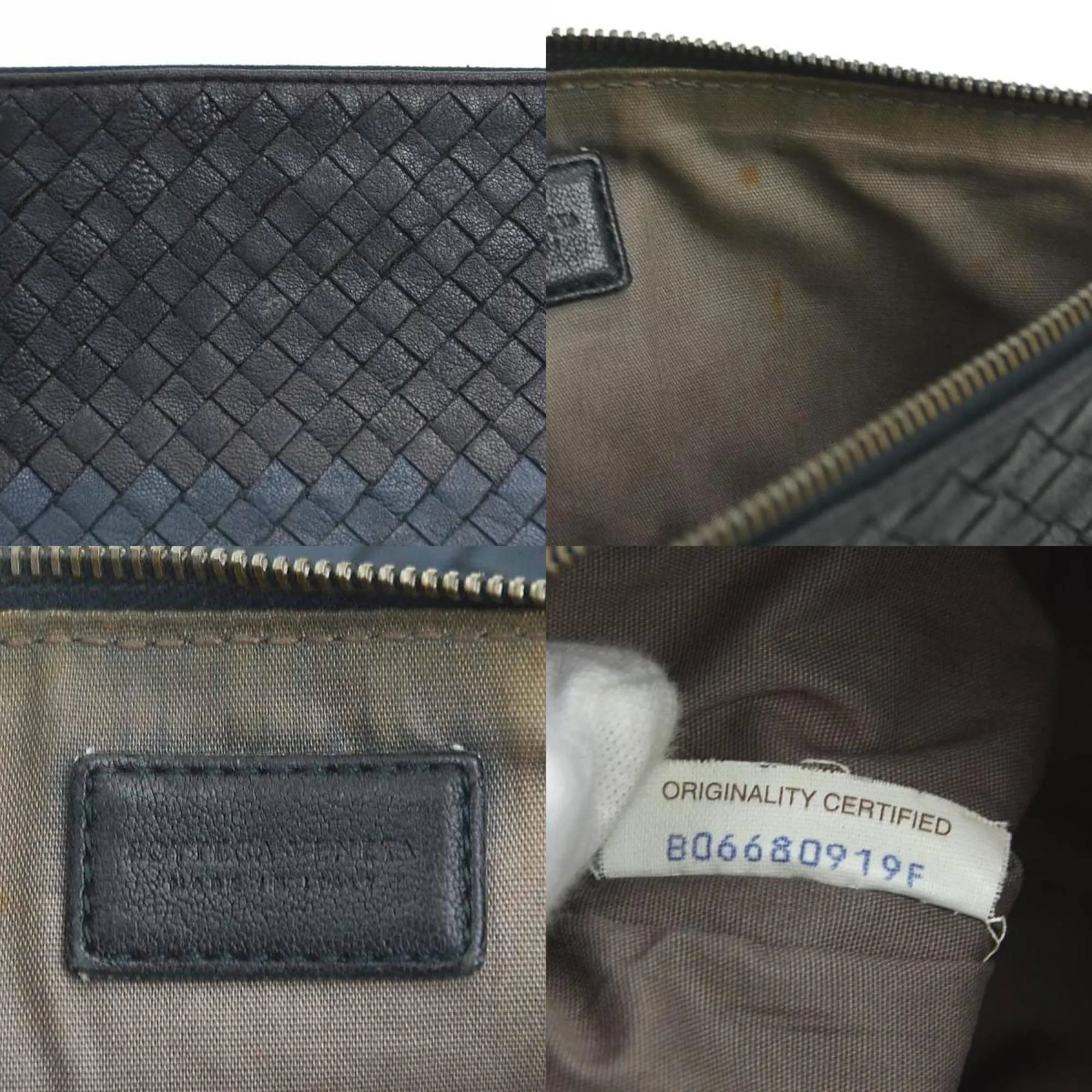 Bottega Veneta Clutch Bag Pouch Intrecciato Leather Black x Navy Men's Women's r10374a