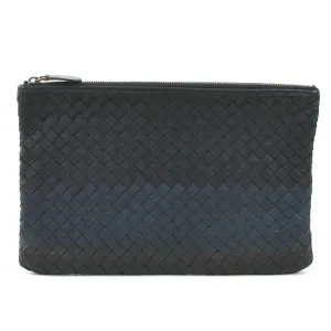 Bottega Veneta Clutch Bag Pouch Intrecciato Leather Black x Navy Men's Women's r10374a