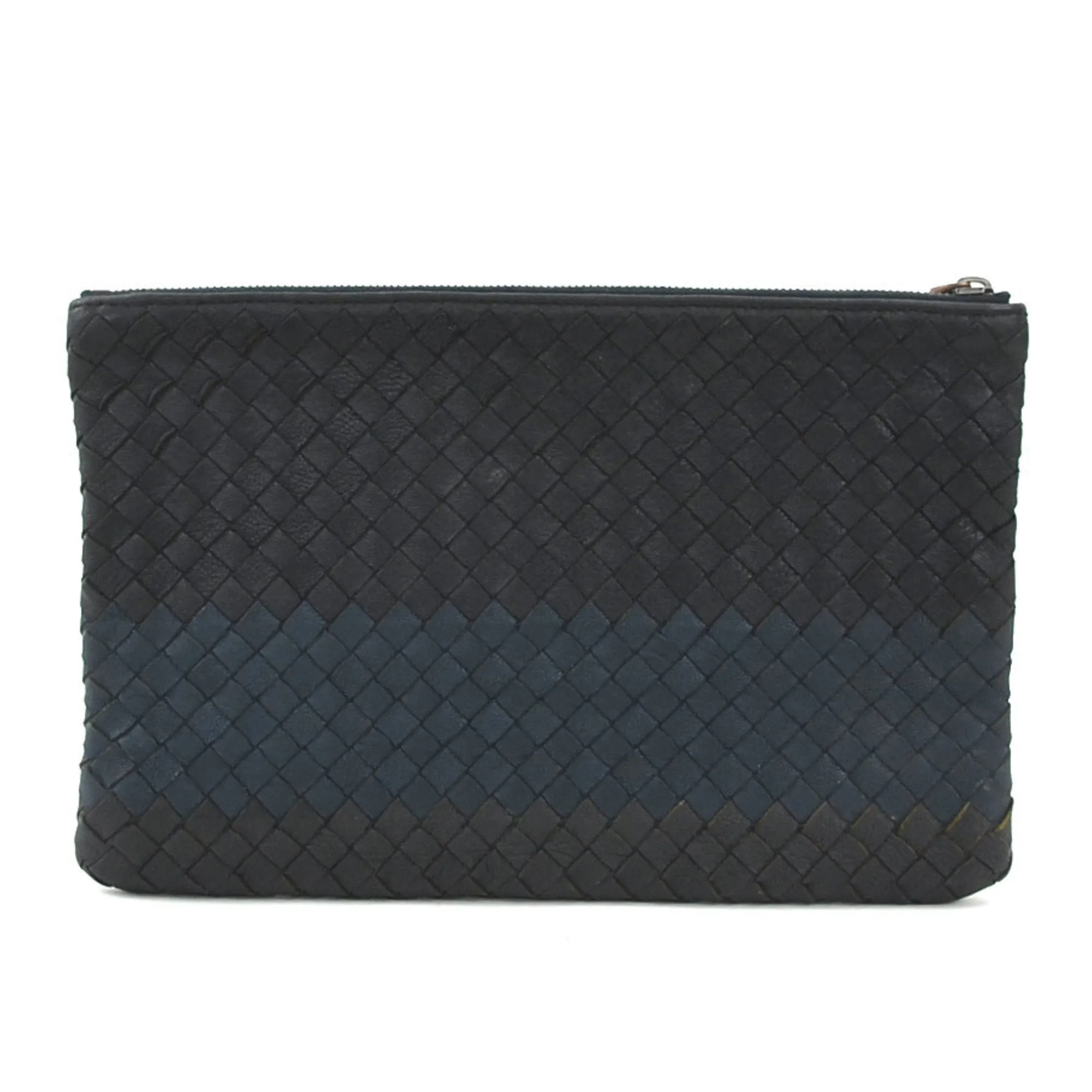 Bottega Veneta Clutch Bag Pouch Intrecciato Leather Black x Navy Men's Women's r10374a