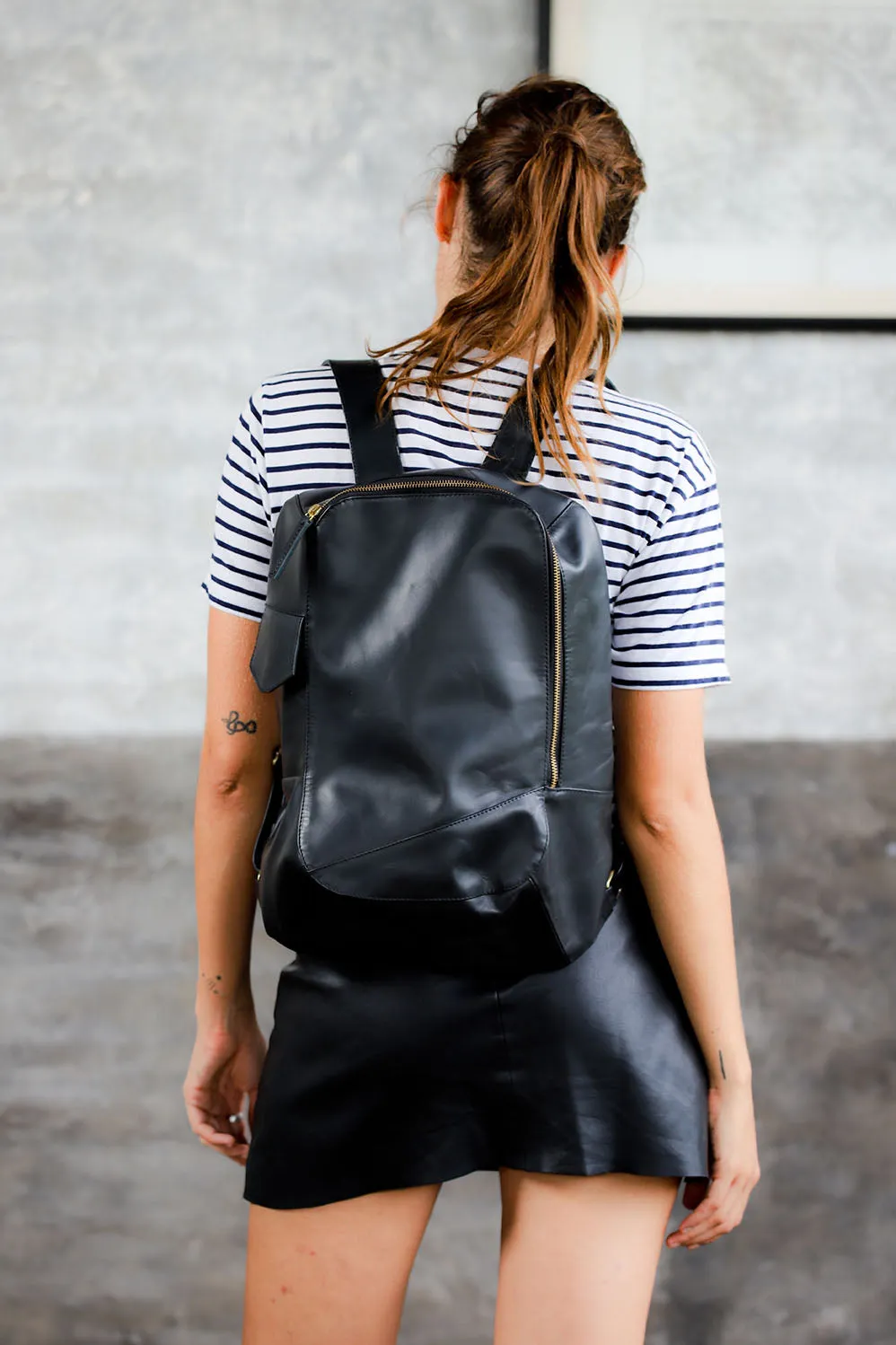 Brooklyn Leather Backpack-Black