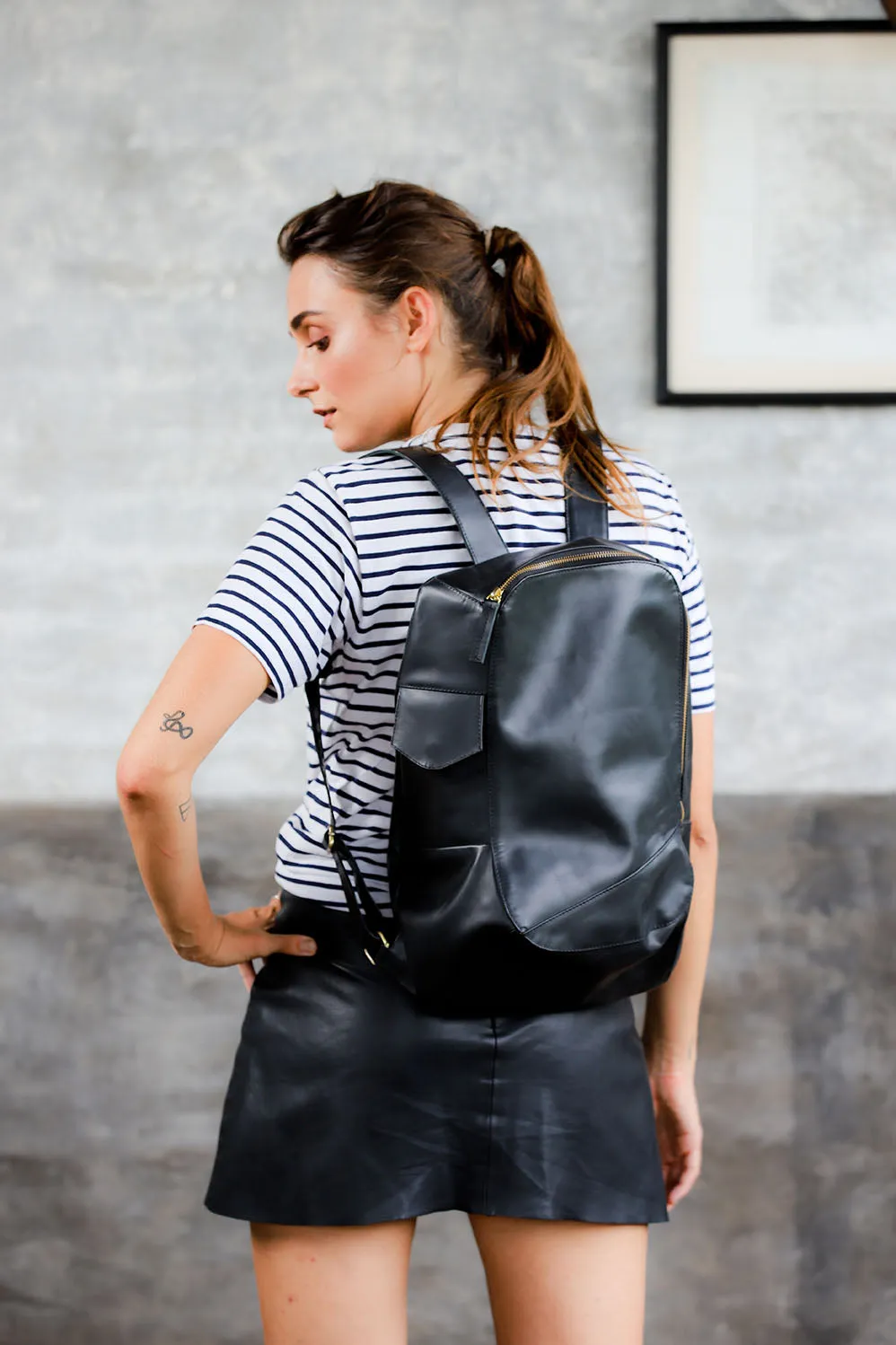 Brooklyn Leather Backpack-Black