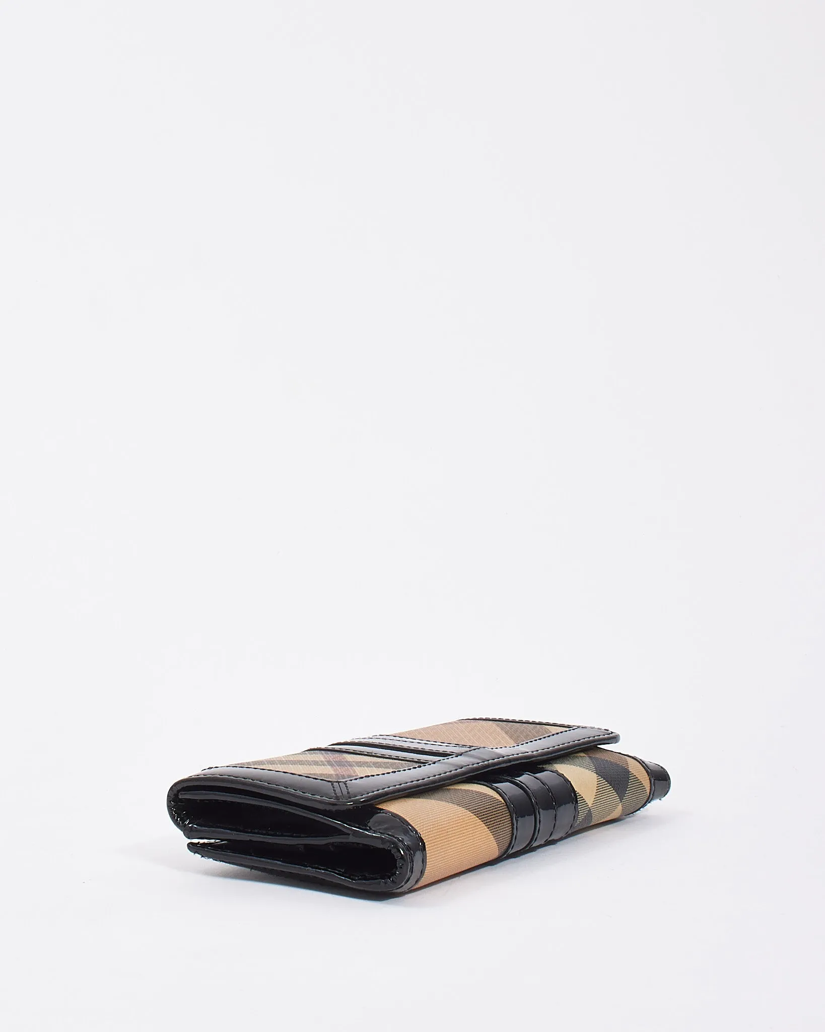 Burberry Black Patent Leather Nova Check Coated Canvas Long Wallet