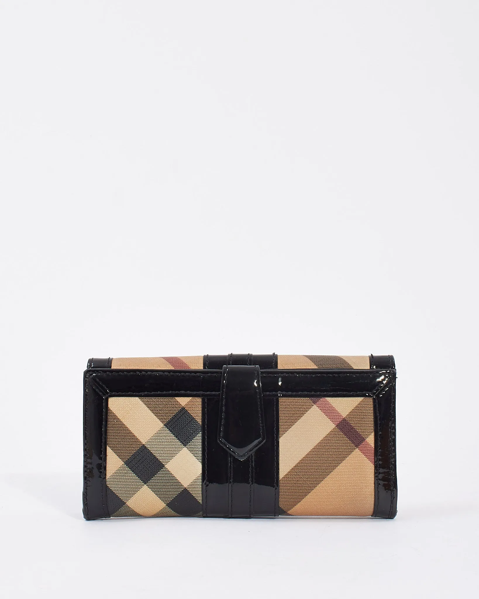 Burberry Black Patent Leather Nova Check Coated Canvas Long Wallet