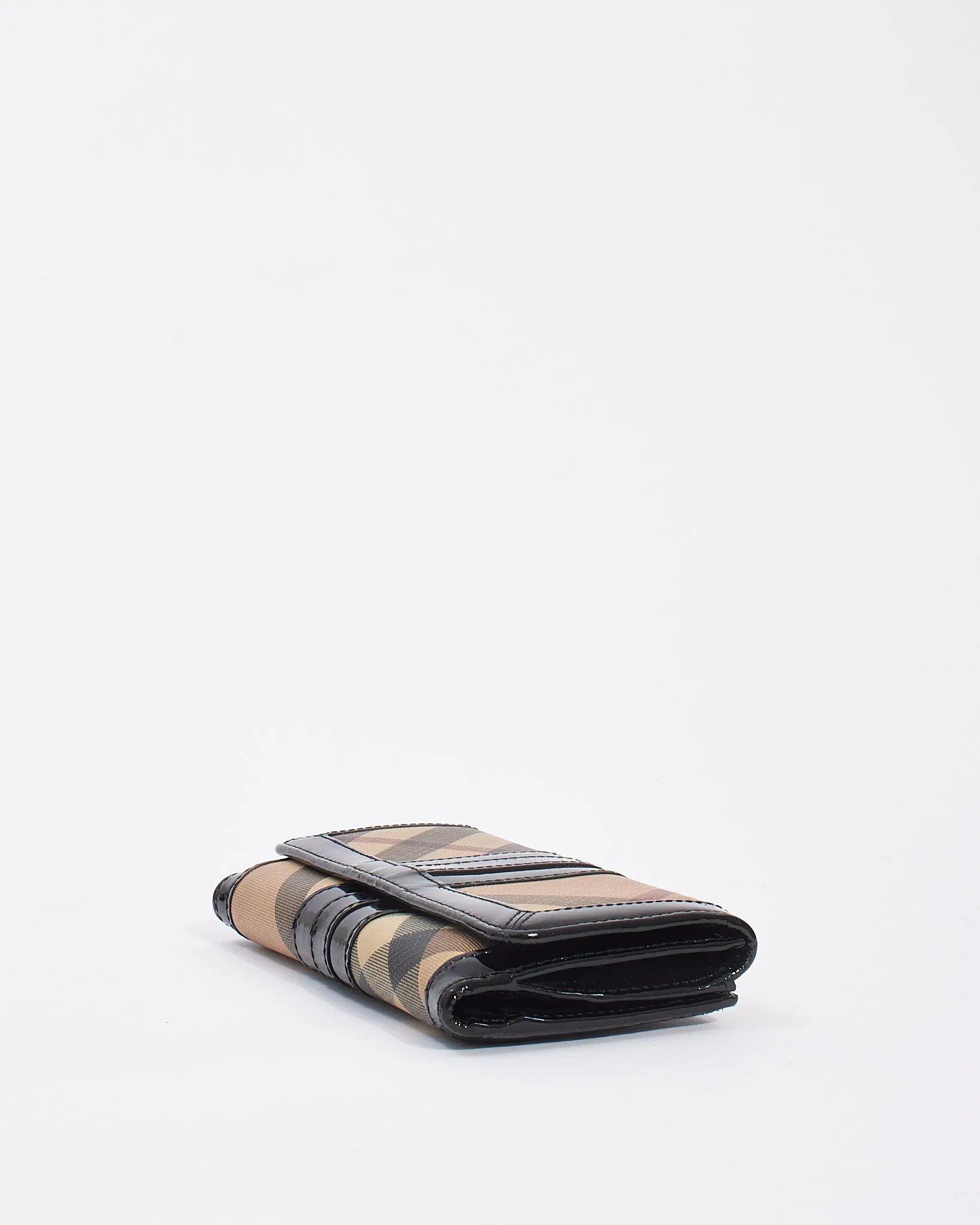 Burberry Black Patent Leather Nova Check Coated Canvas Long Wallet