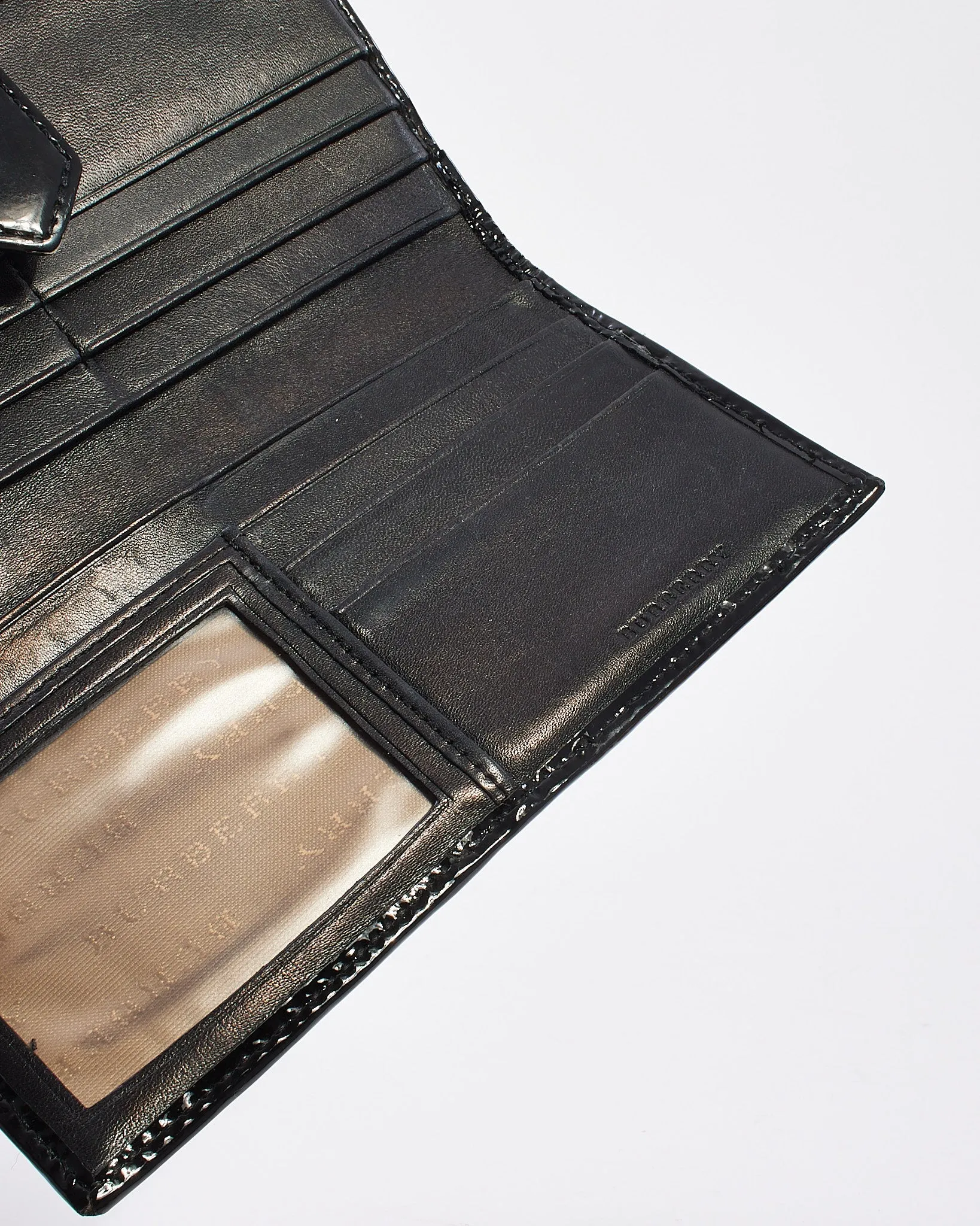 Burberry Black Patent Leather Nova Check Coated Canvas Long Wallet