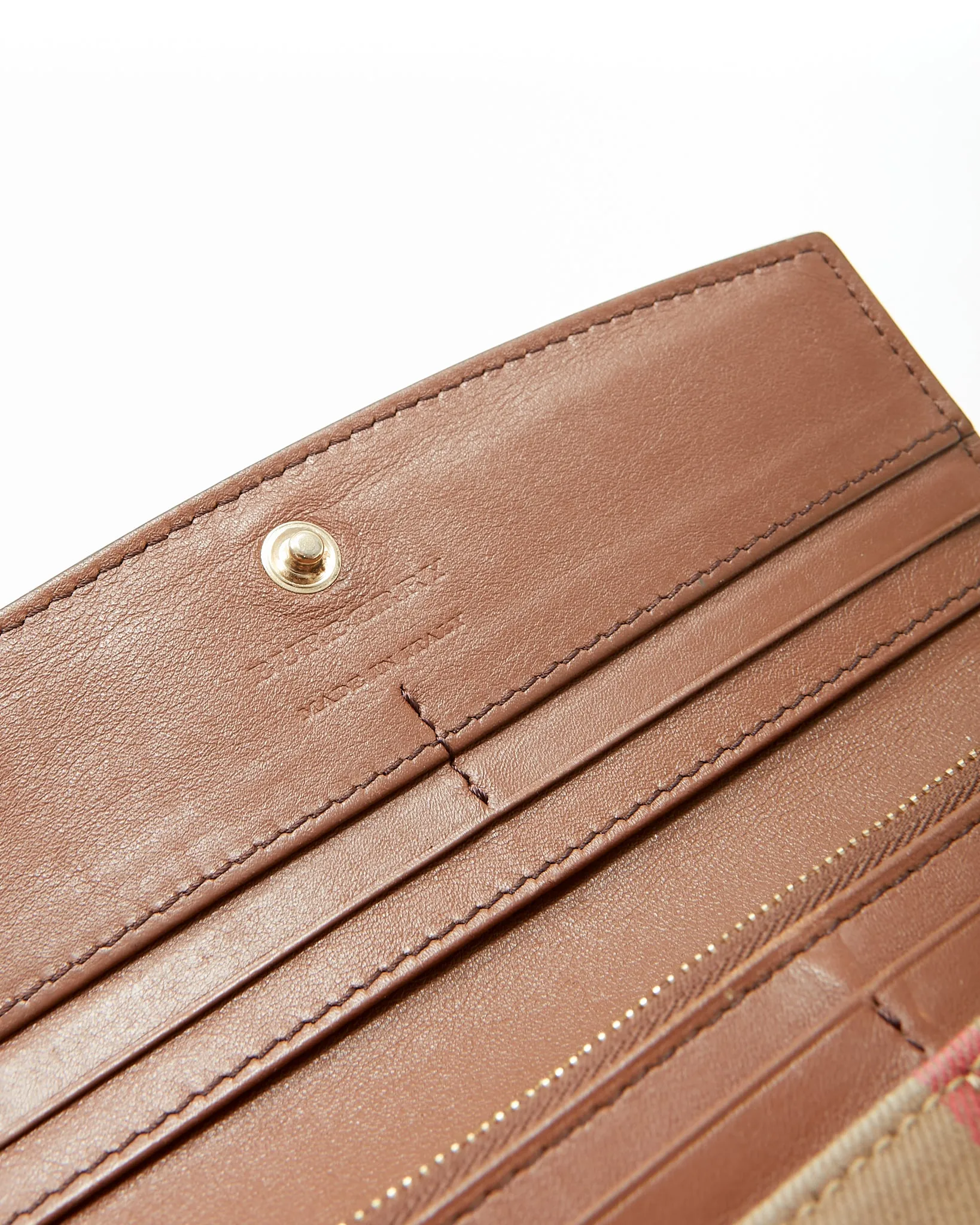 Burberry Brown Leather & Canvas Nova Check Continental Wallet