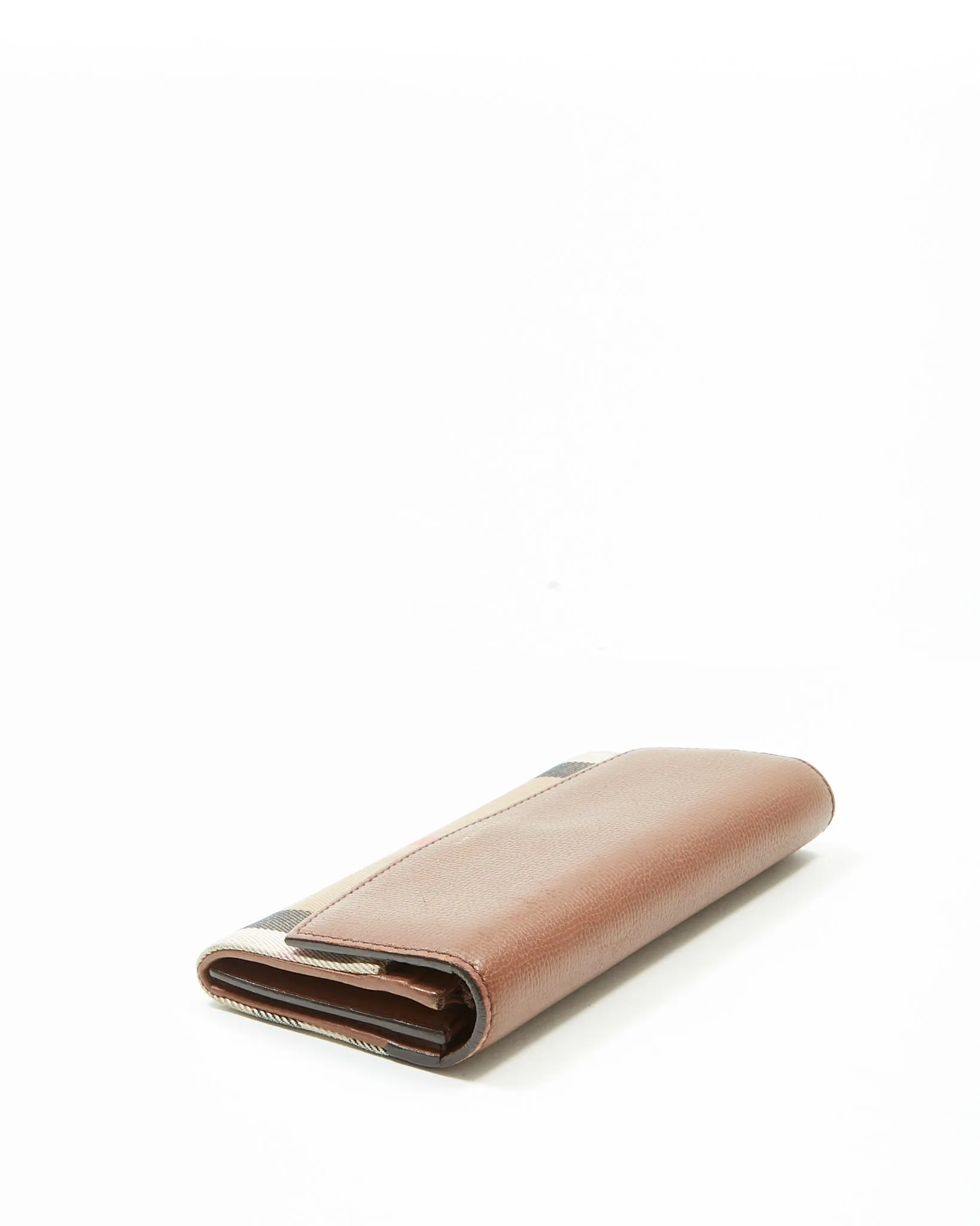 Burberry Brown Leather & Canvas Nova Check Continental Wallet