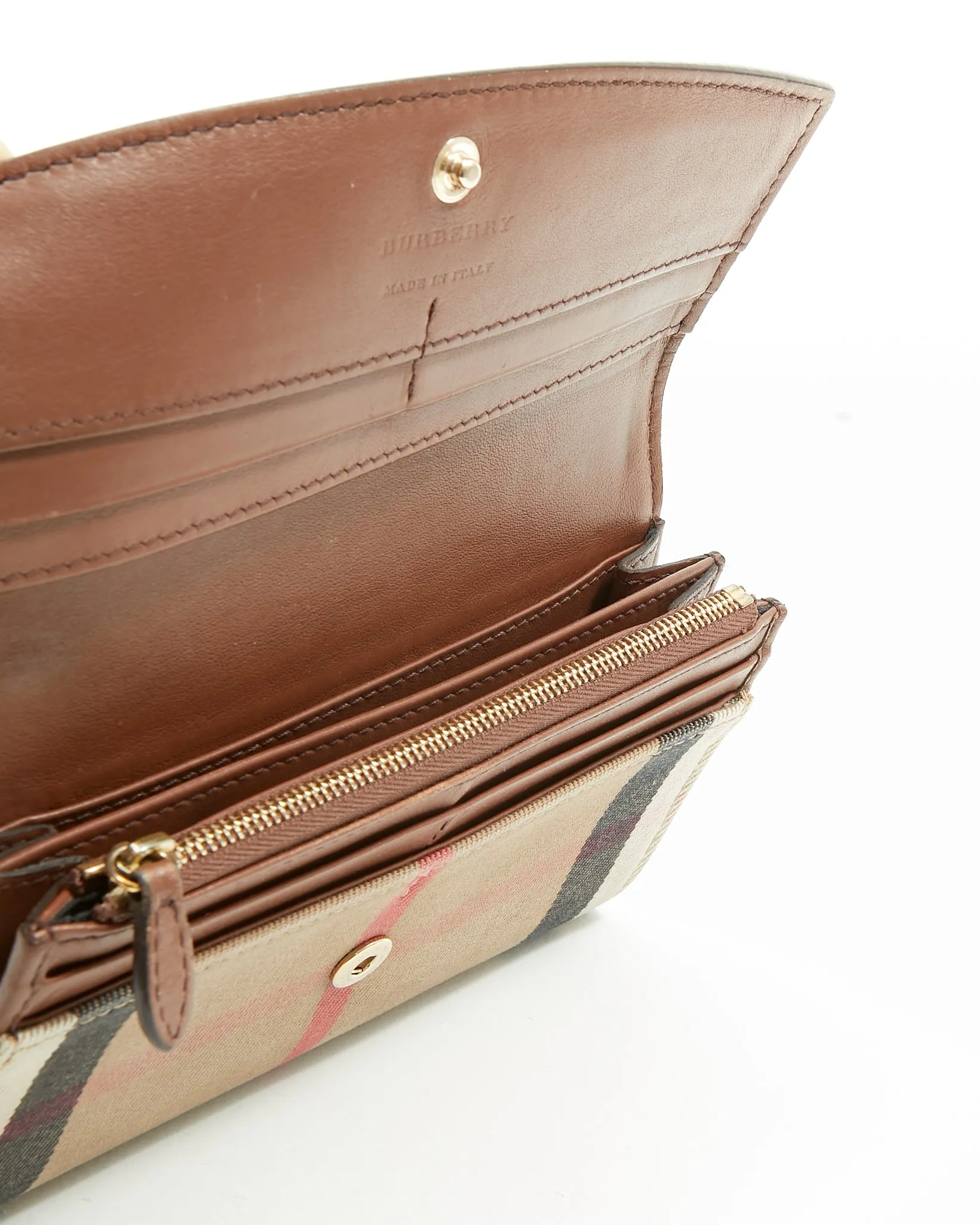 Burberry Brown Leather & Canvas Nova Check Continental Wallet