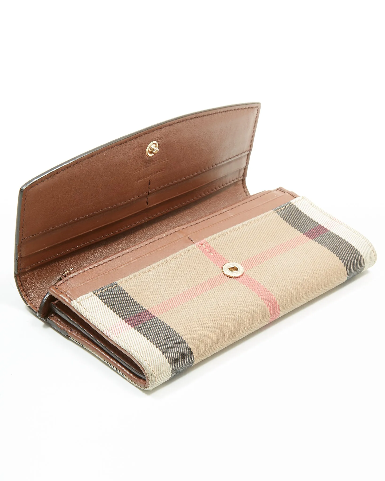 Burberry Brown Leather & Canvas Nova Check Continental Wallet