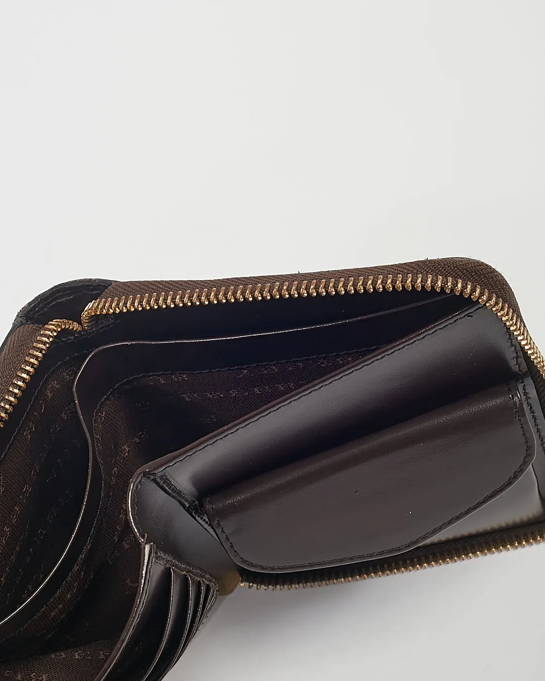 Burberry Brown Leather Beige Nova Check Coated Canvas Zippy Wallet