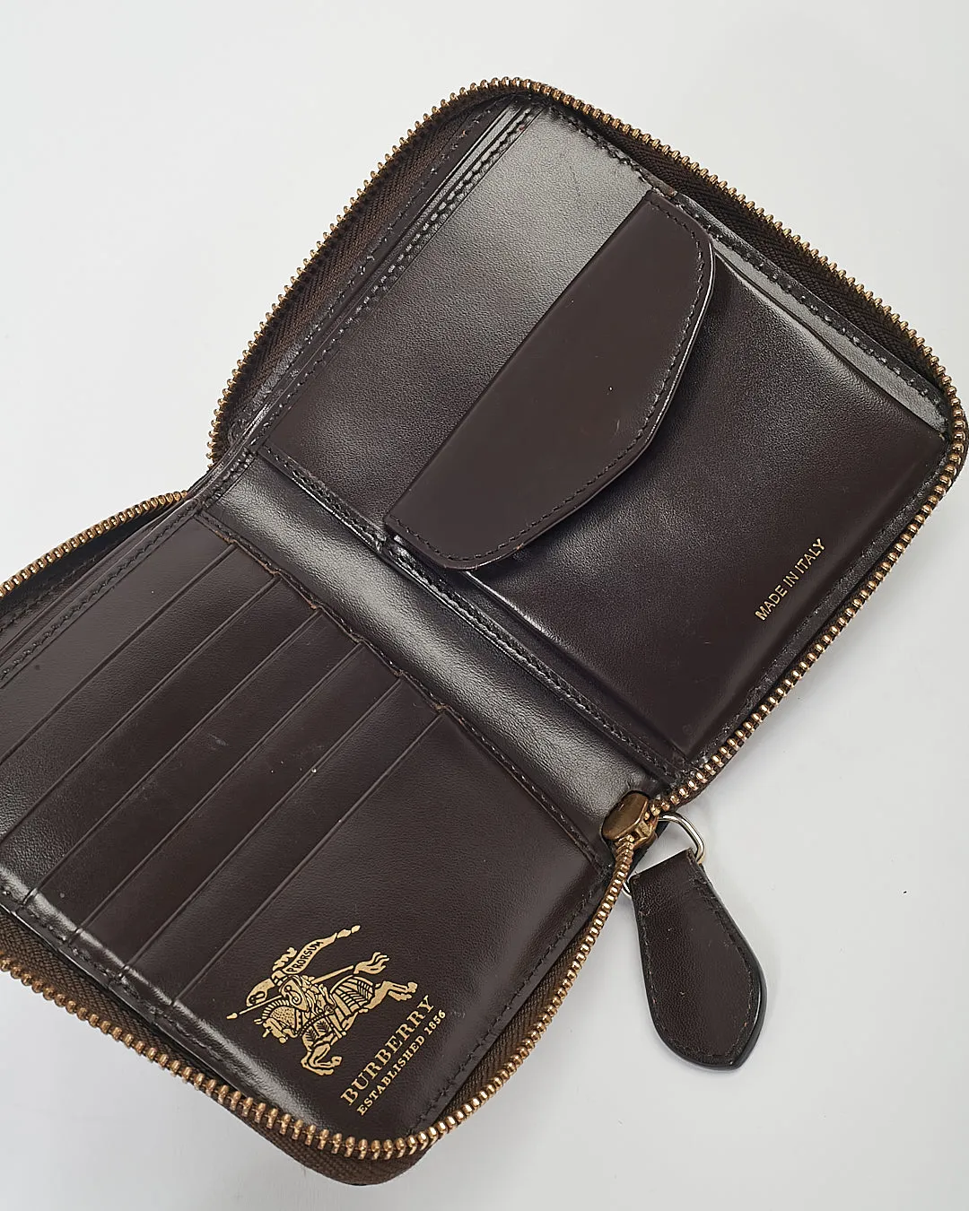 Burberry Brown Leather Beige Nova Check Coated Canvas Zippy Wallet