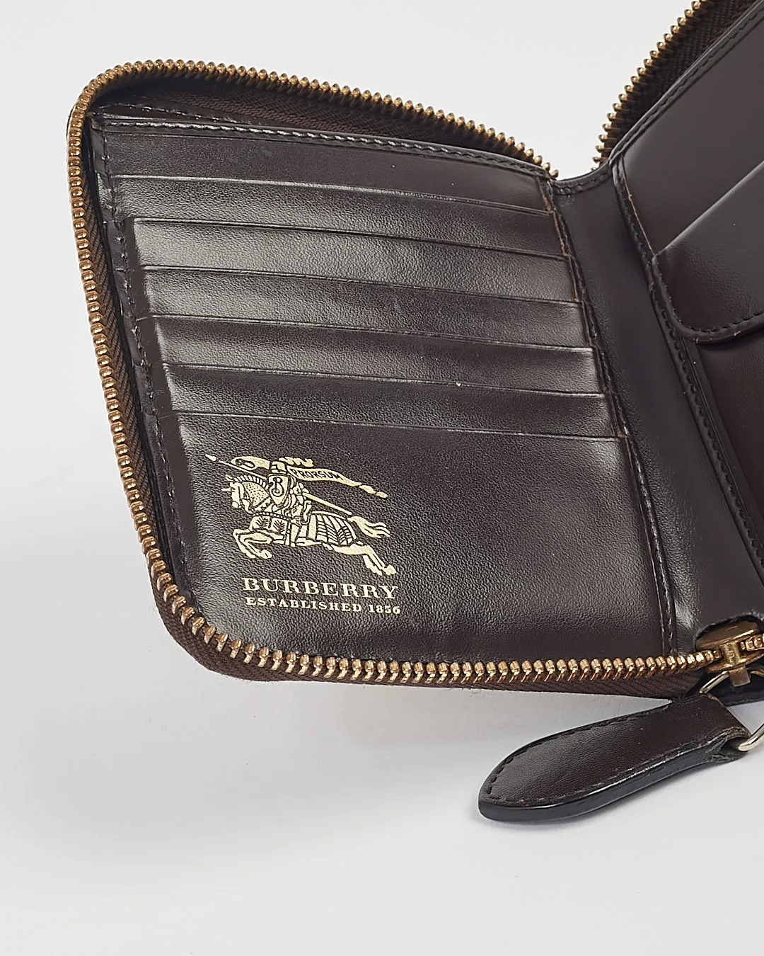 Burberry Brown Leather Beige Nova Check Coated Canvas Zippy Wallet