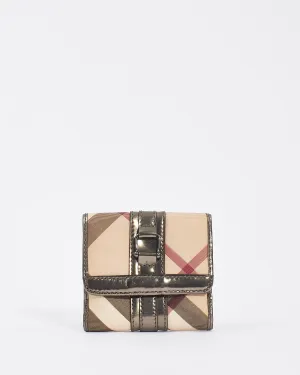 Burberry Metallic Grey Nova Check Compact Wallet