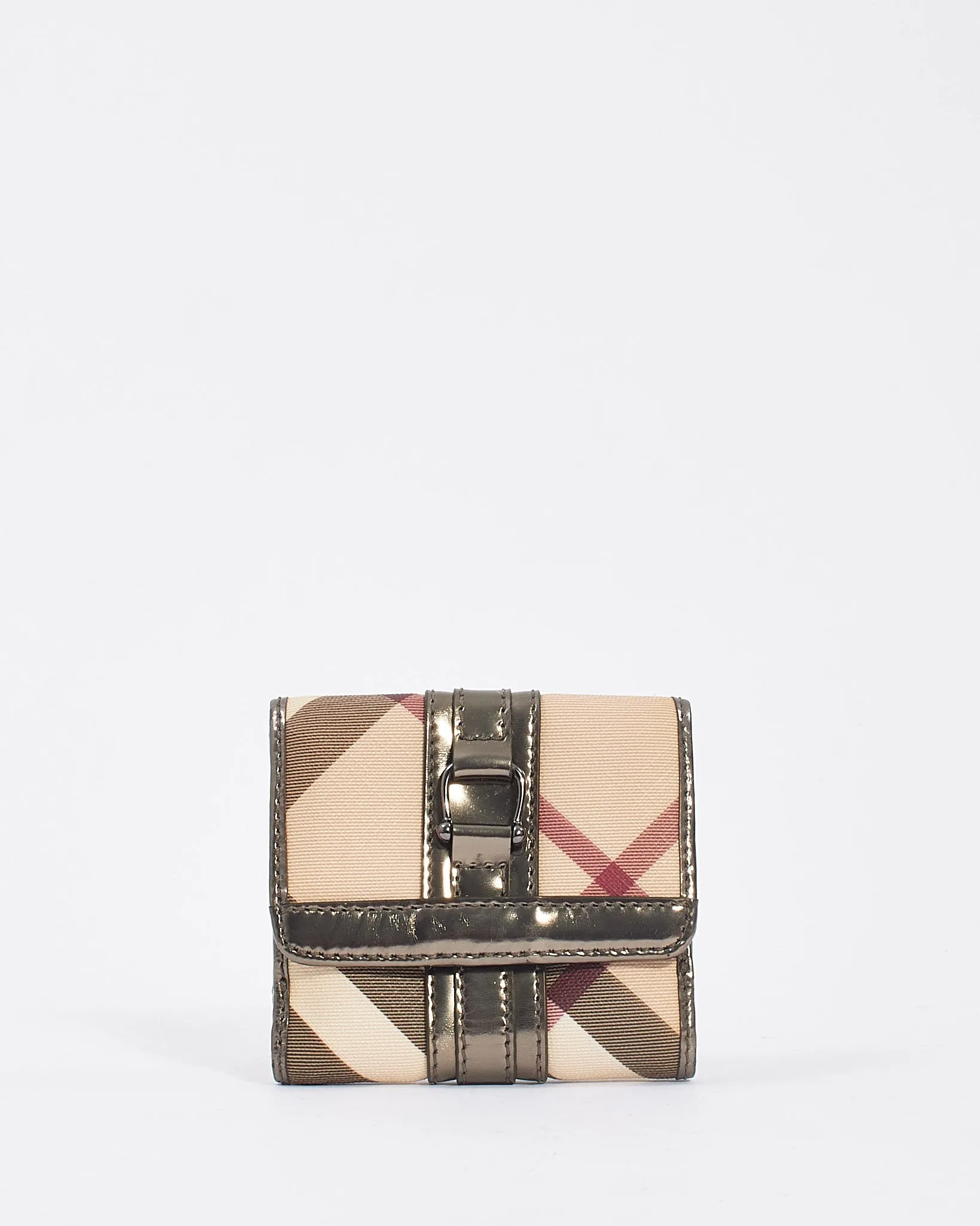 Burberry Metallic Grey Nova Check Compact Wallet