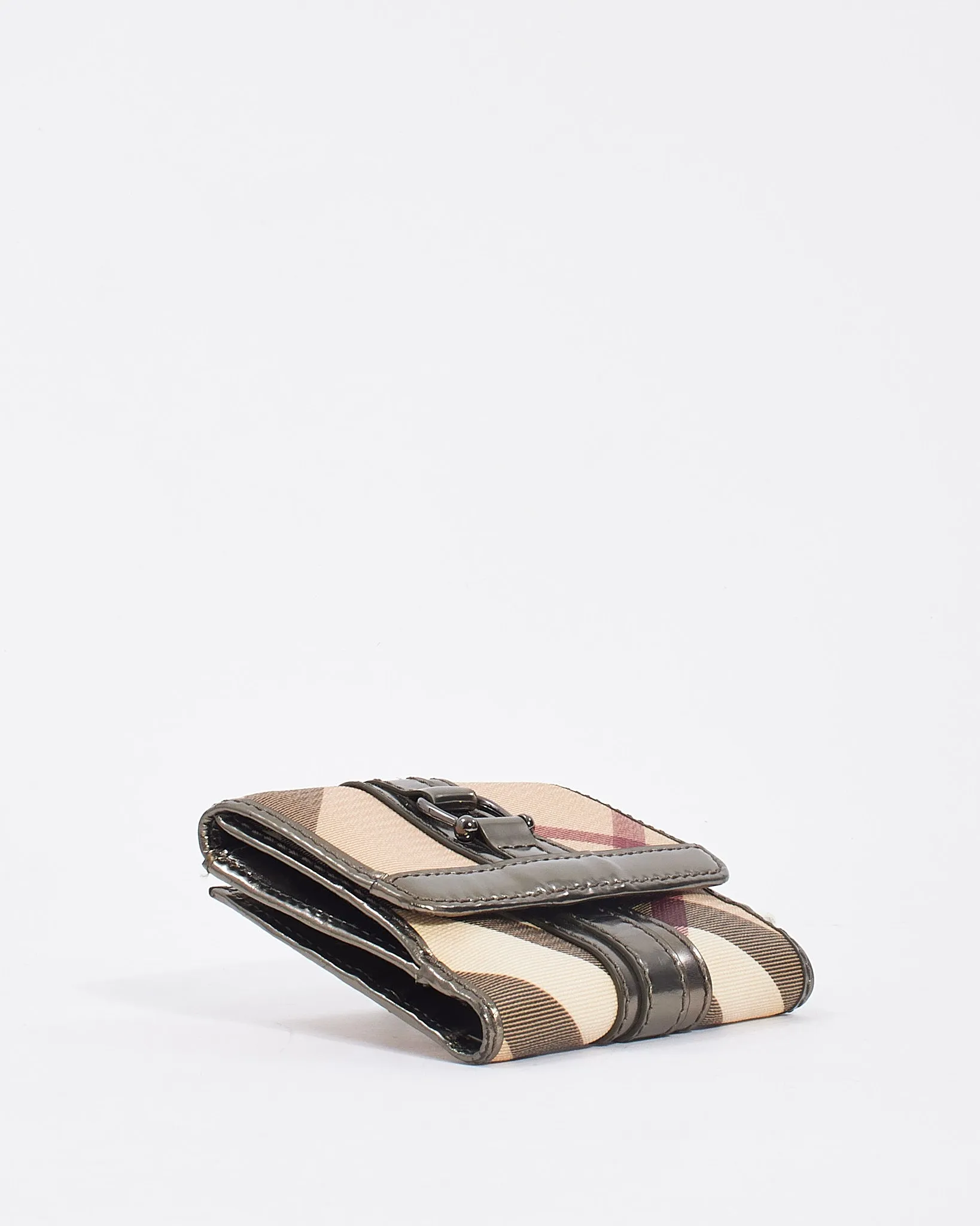 Burberry Metallic Grey Nova Check Compact Wallet