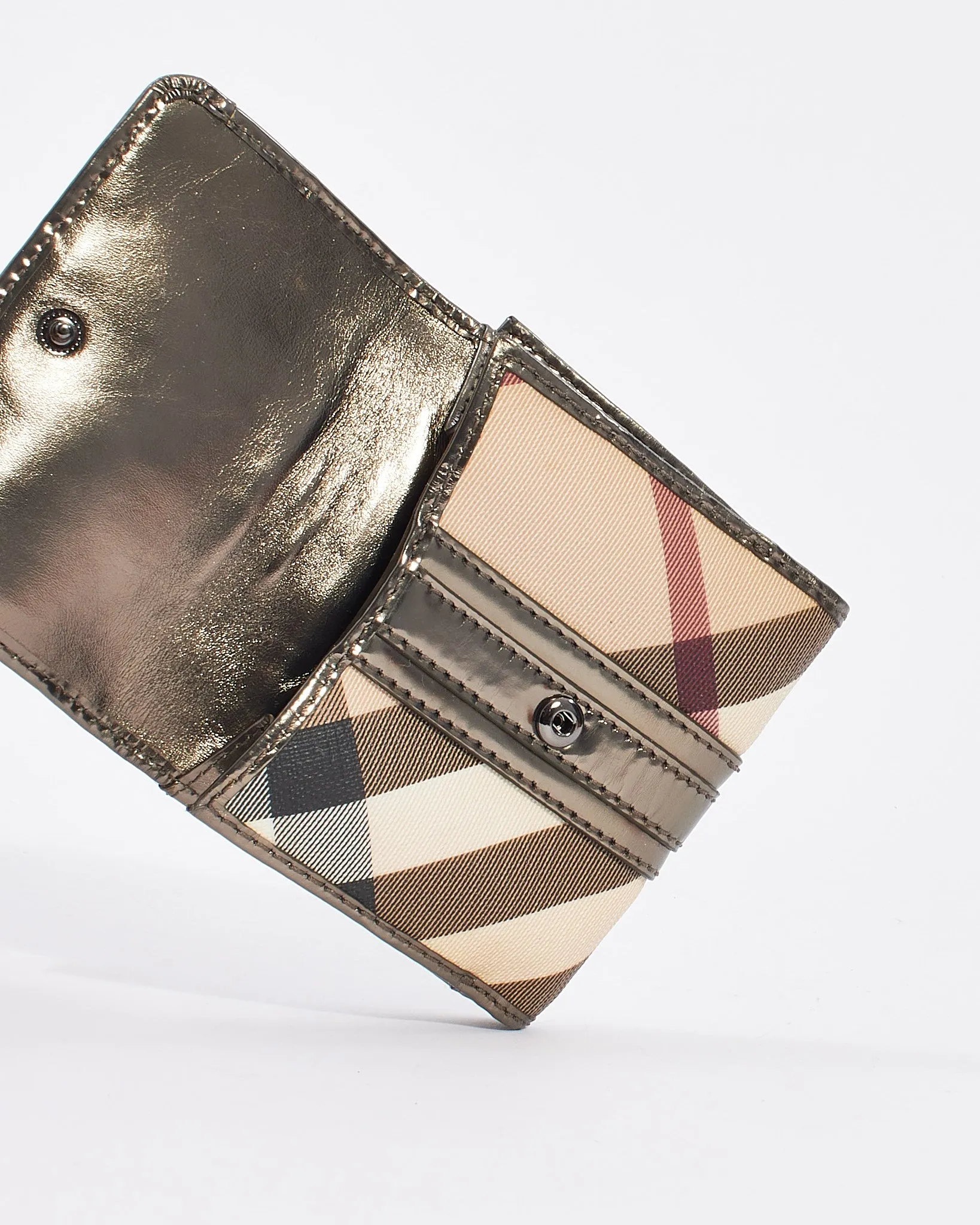 Burberry Metallic Grey Nova Check Compact Wallet