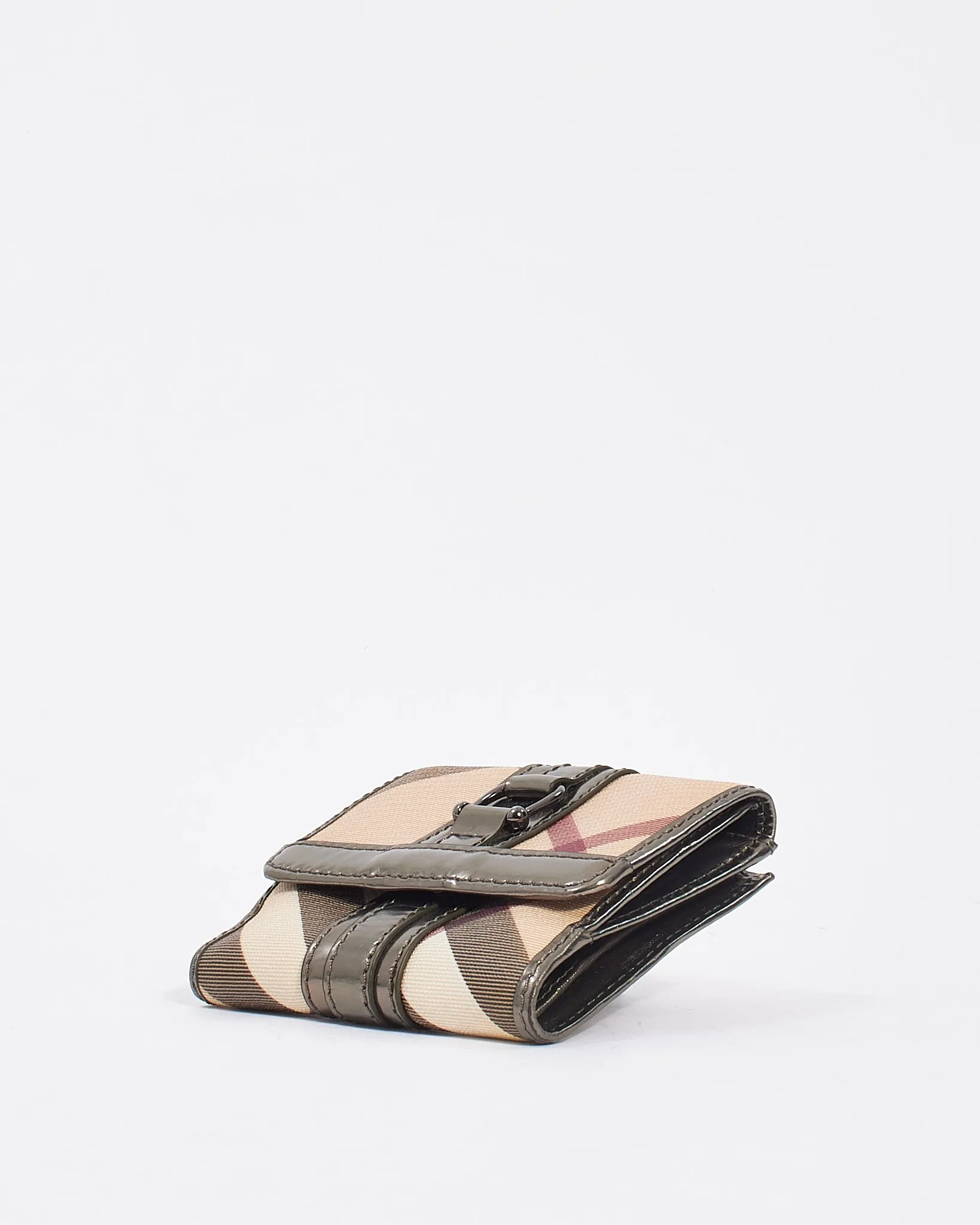 Burberry Metallic Grey Nova Check Compact Wallet