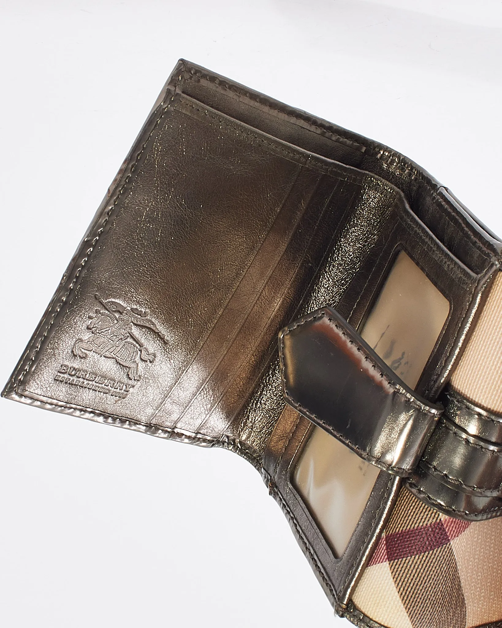 Burberry Metallic Grey Nova Check Compact Wallet