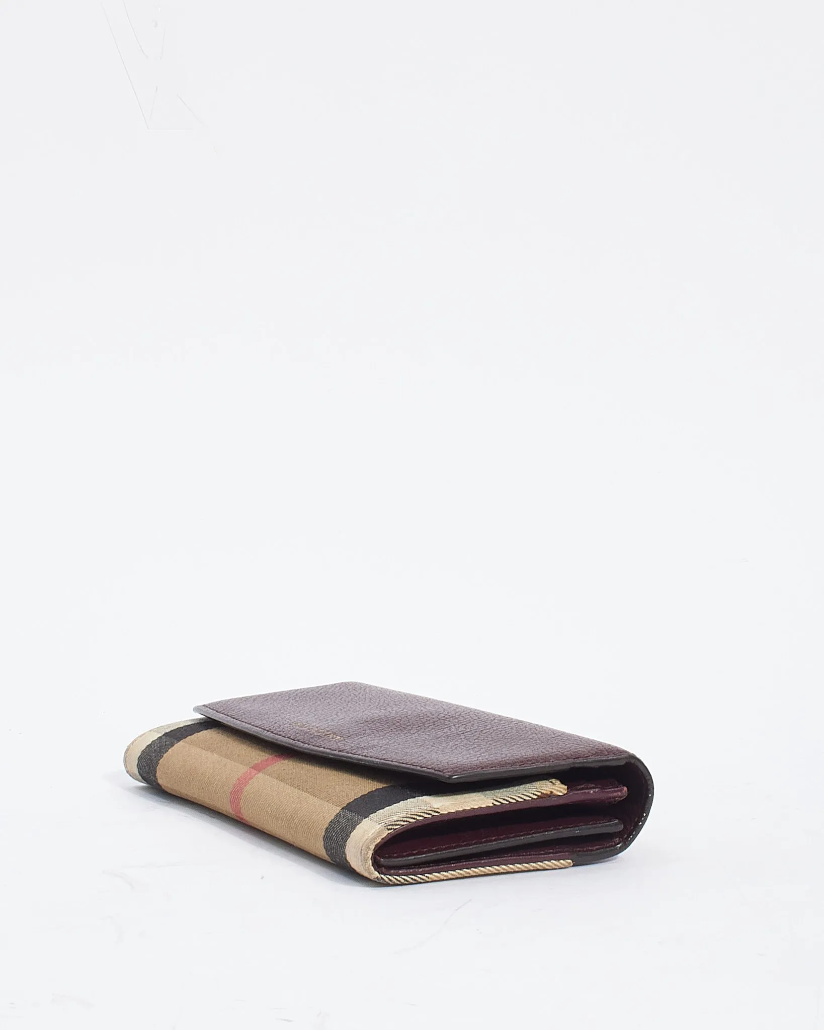 Burberry Plum Leather House Check Canvas Long Wallet