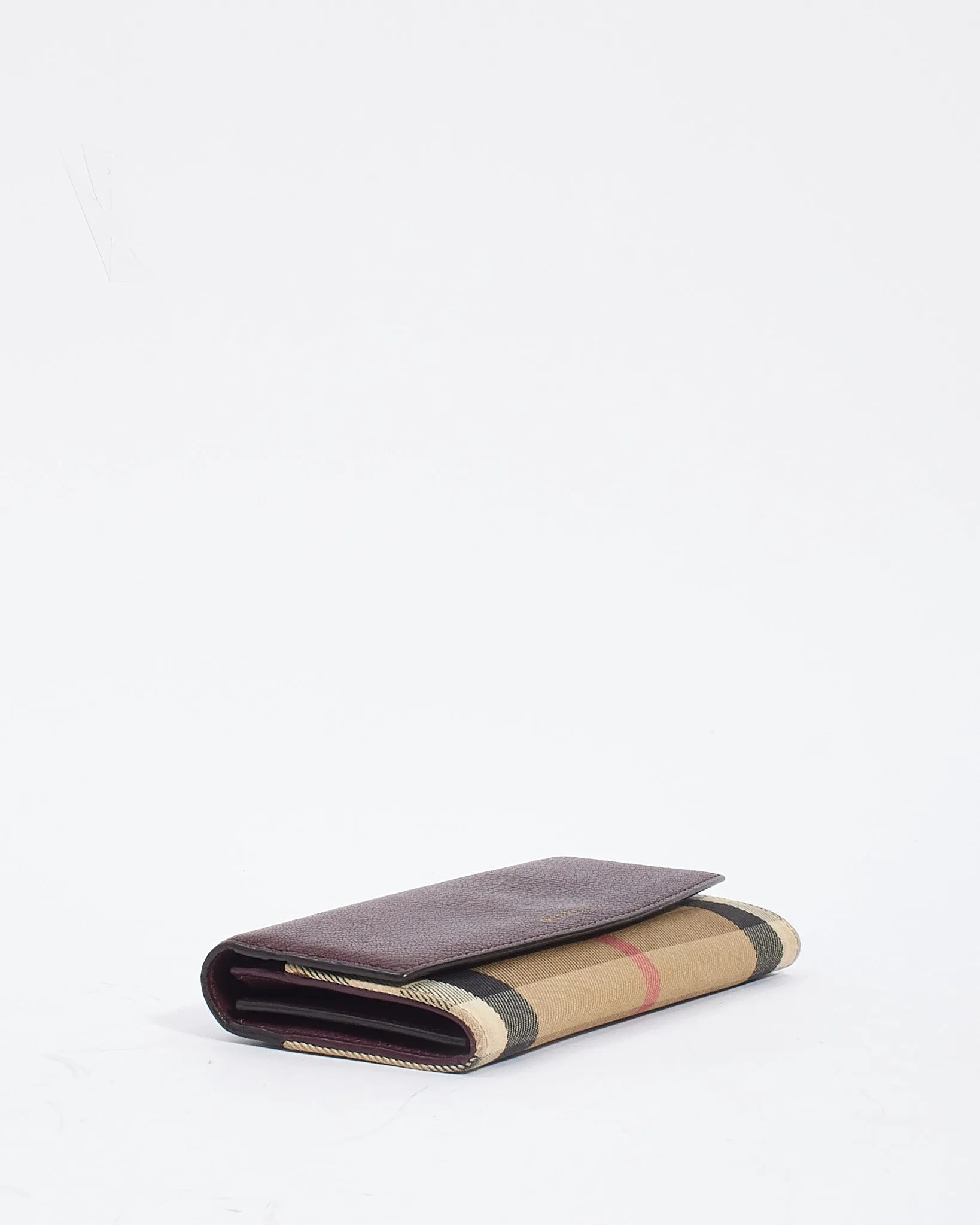 Burberry Plum Leather House Check Canvas Long Wallet