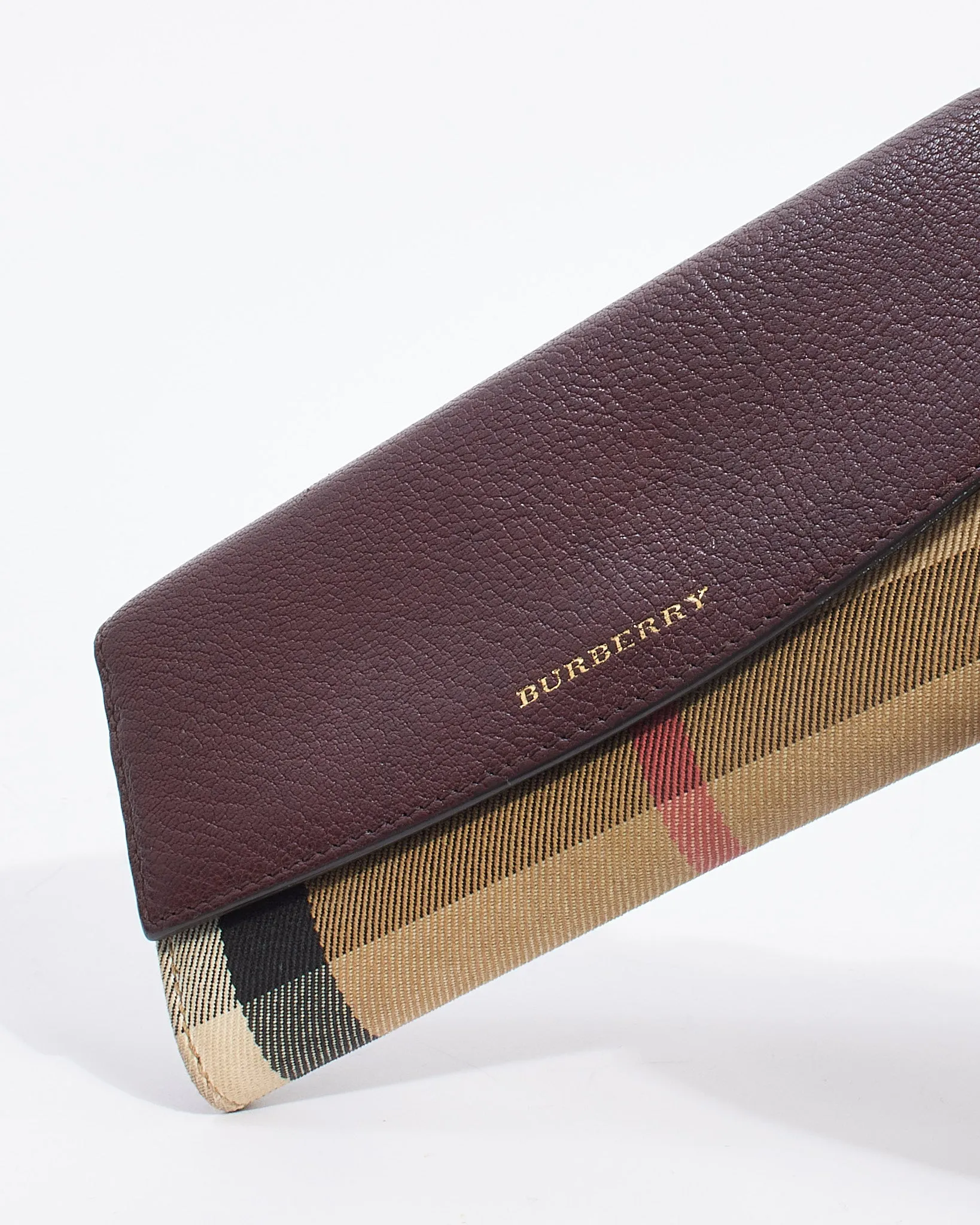 Burberry Plum Leather House Check Canvas Long Wallet