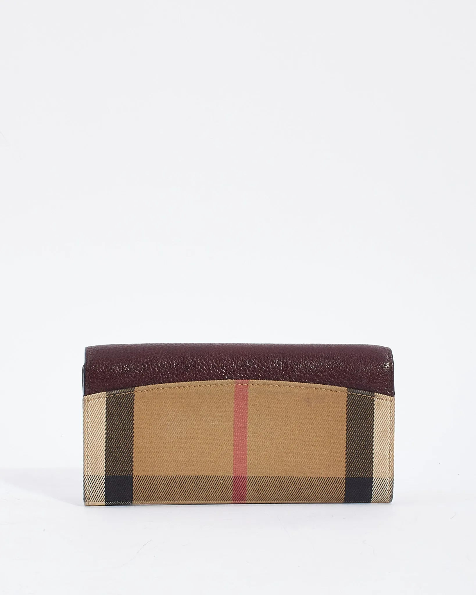 Burberry Plum Leather House Check Canvas Long Wallet