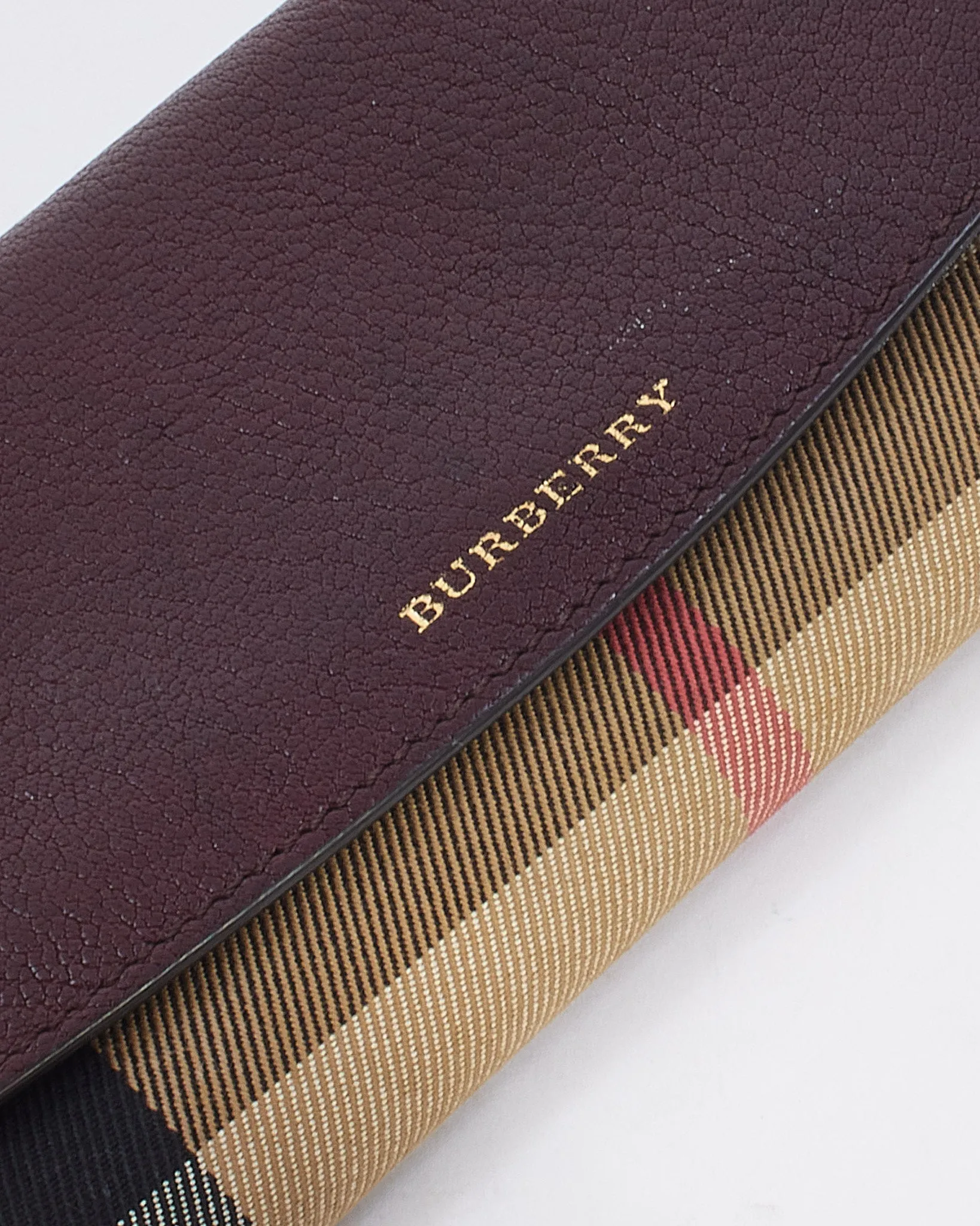 Burberry Plum Leather House Check Canvas Long Wallet