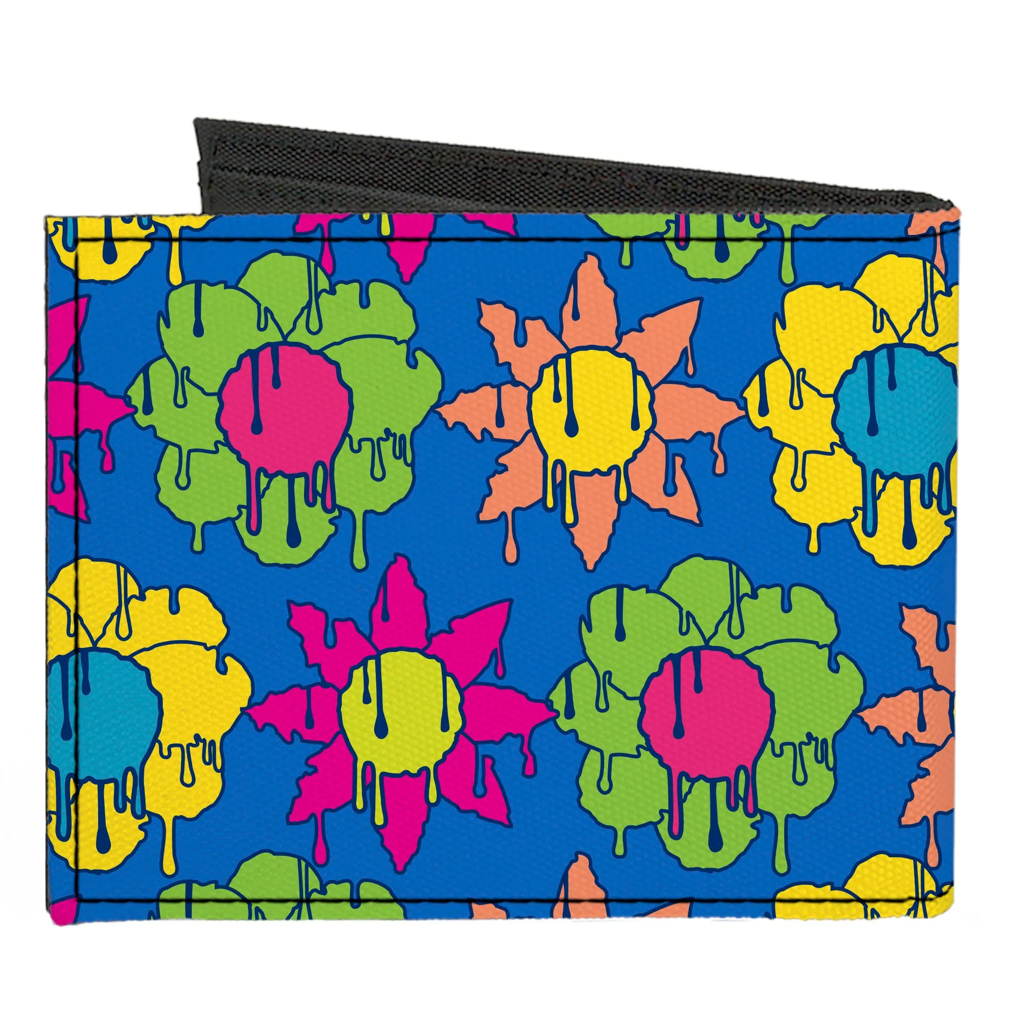 Canvas Bi-Fold Wallet - Funky Flower Drip Blue/Multi Color