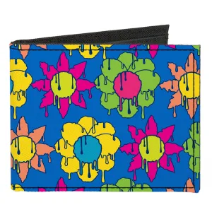 Canvas Bi-Fold Wallet - Funky Flower Drip Blue/Multi Color