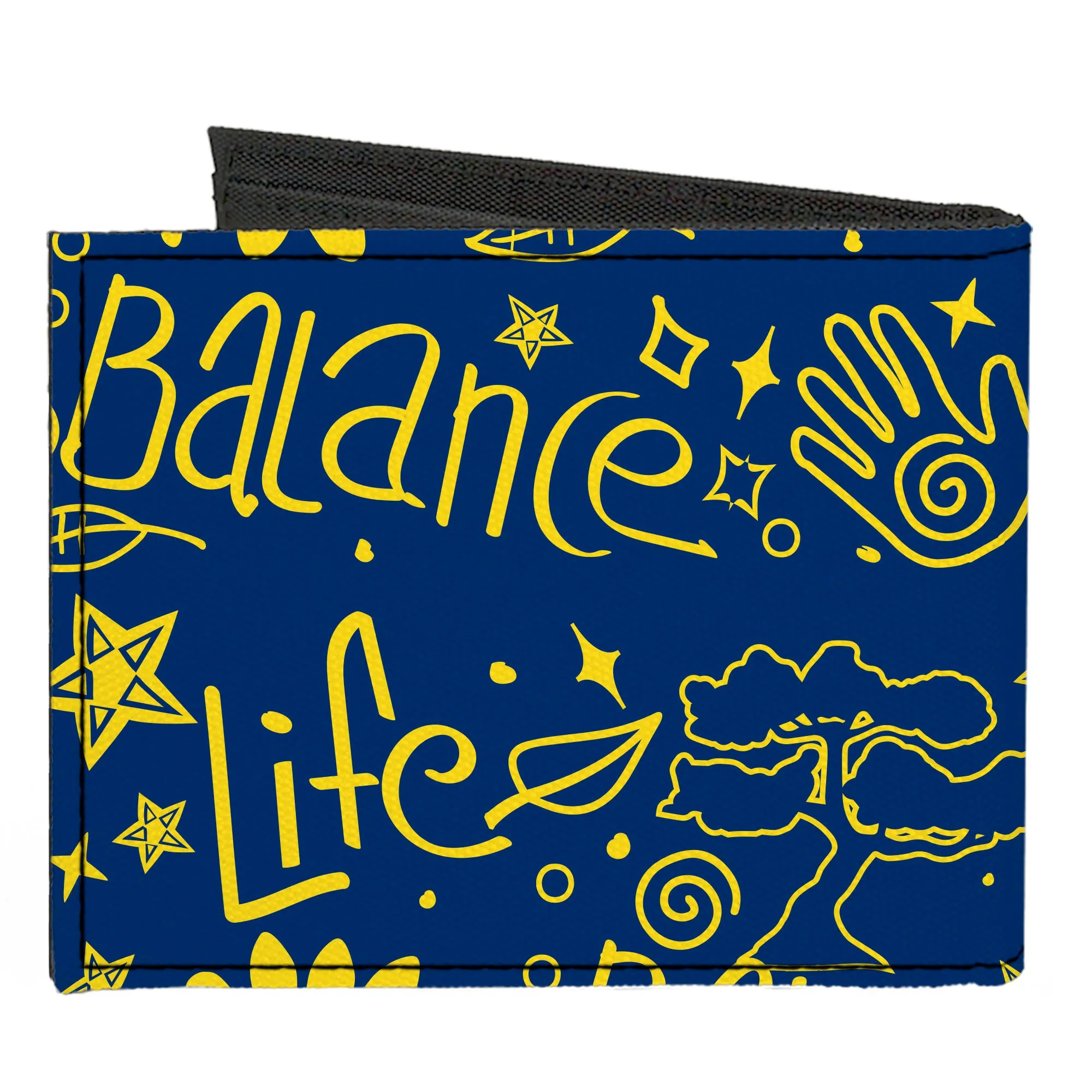 Canvas Bi-Fold Wallet - HARMONY BALANCE LIFE Icons Collage Blue/Yellow