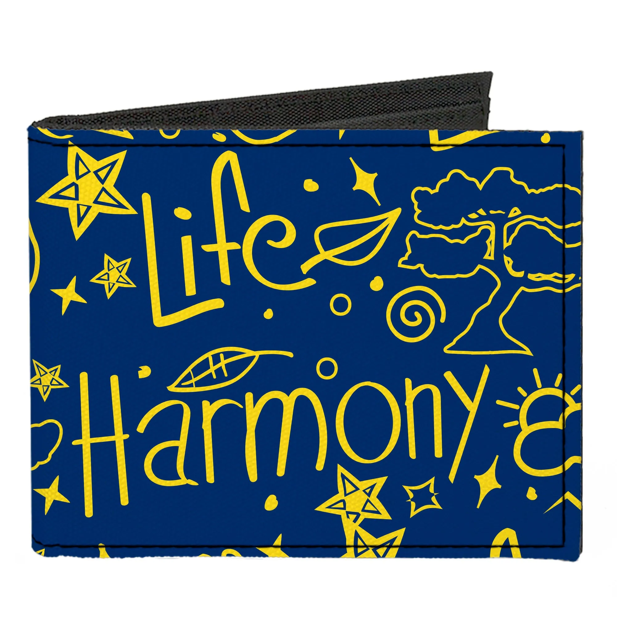 Canvas Bi-Fold Wallet - HARMONY BALANCE LIFE Icons Collage Blue/Yellow
