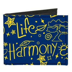 Canvas Bi-Fold Wallet - HARMONY BALANCE LIFE Icons Collage Blue/Yellow