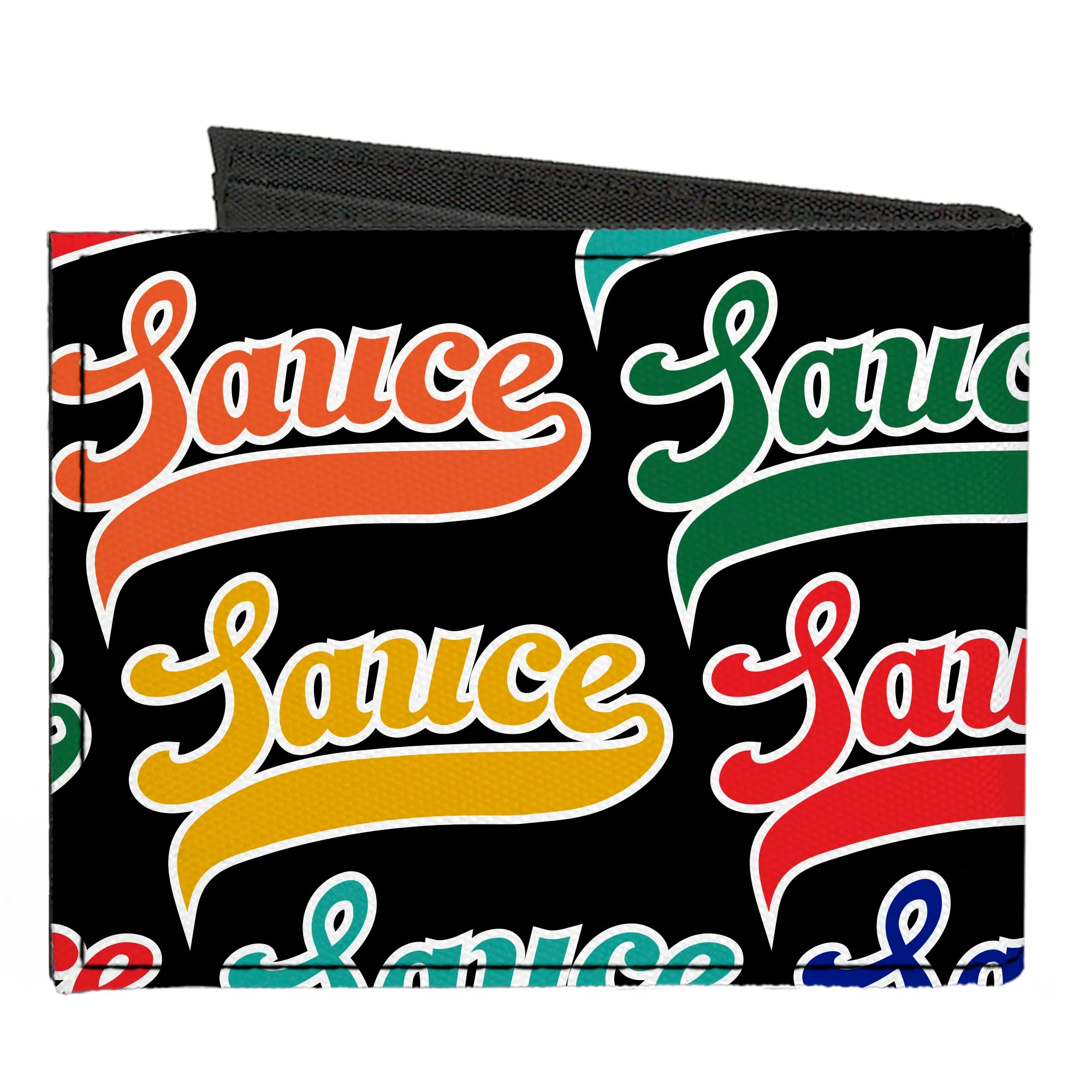 Canvas Bi-Fold Wallet - SAUCE Baseball Script Black/Multi Color