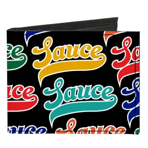 Canvas Bi-Fold Wallet - SAUCE Baseball Script Black/Multi Color