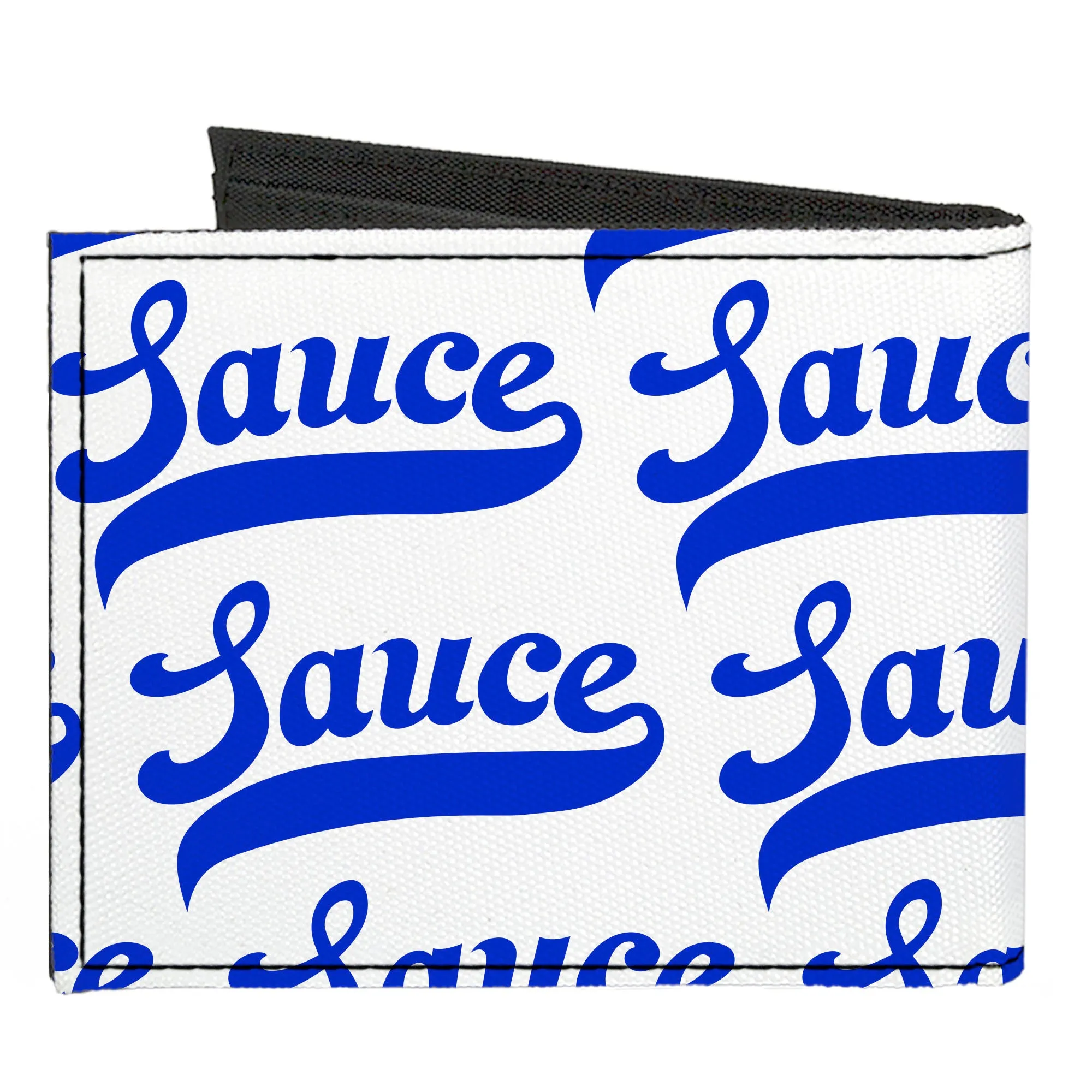 Canvas Bi-Fold Wallet - SAUCE Baseball Script White/Blue