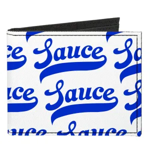 Canvas Bi-Fold Wallet - SAUCE Baseball Script White/Blue