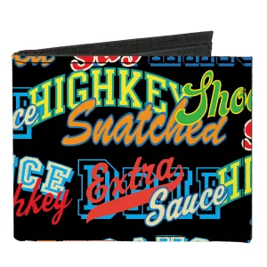 Canvas Bi-Fold Wallet - Slang Verbiage Stacked Black/Multi Color