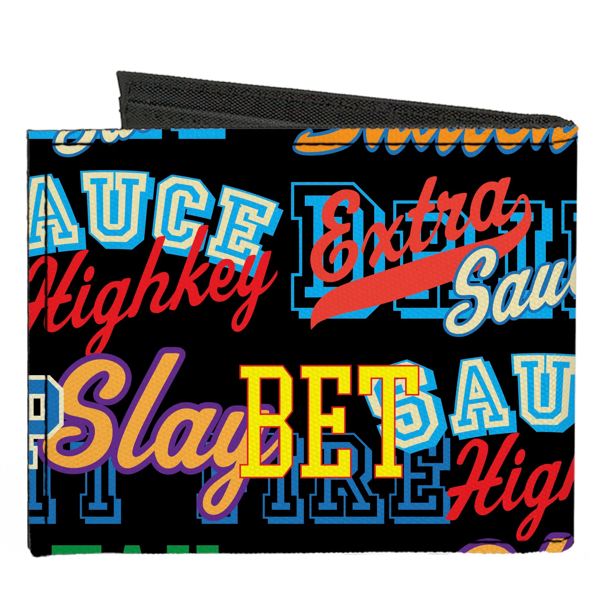 Canvas Bi-Fold Wallet - Slang Verbiage Stacked Black/Multi Color